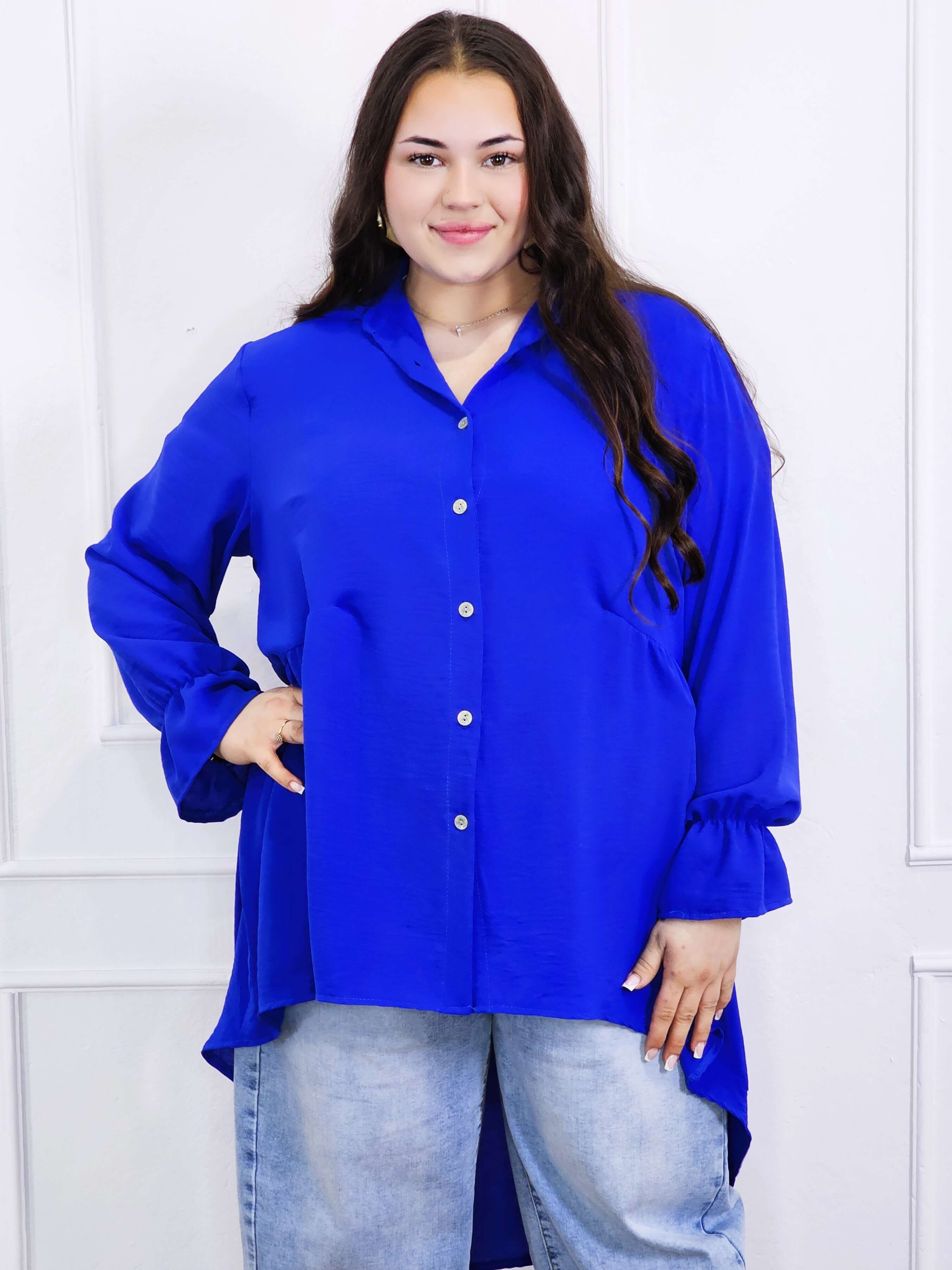 Bluzka plus size koszulowa z dłuższym tyłem – lekka, oversize, na guziki XXL Stylowa XL