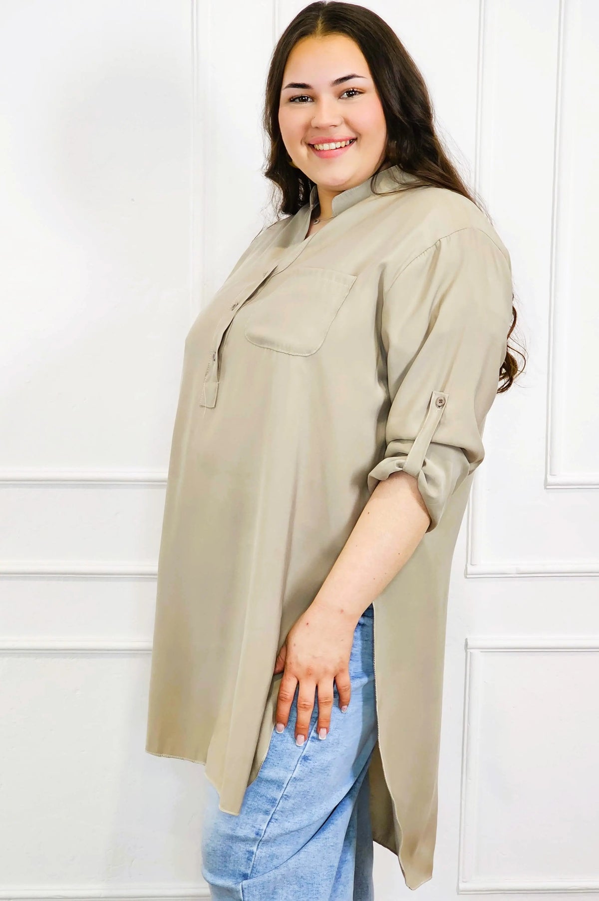 Bluzka plus size koszulowa z dłuższym tyłem – luźny fason XXL Stylowa XL