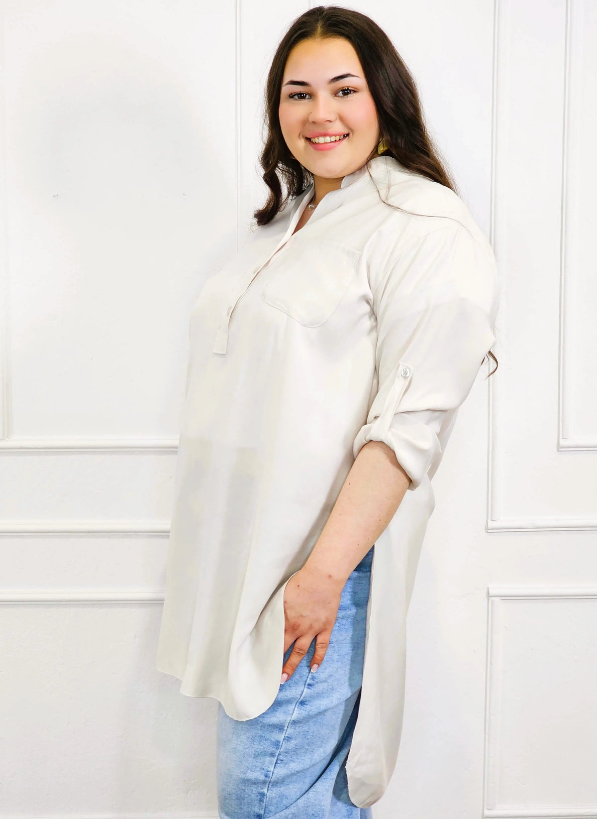 Bluzka plus size koszulowa z dłuższym tyłem – luźny fason XXL Stylowa XL