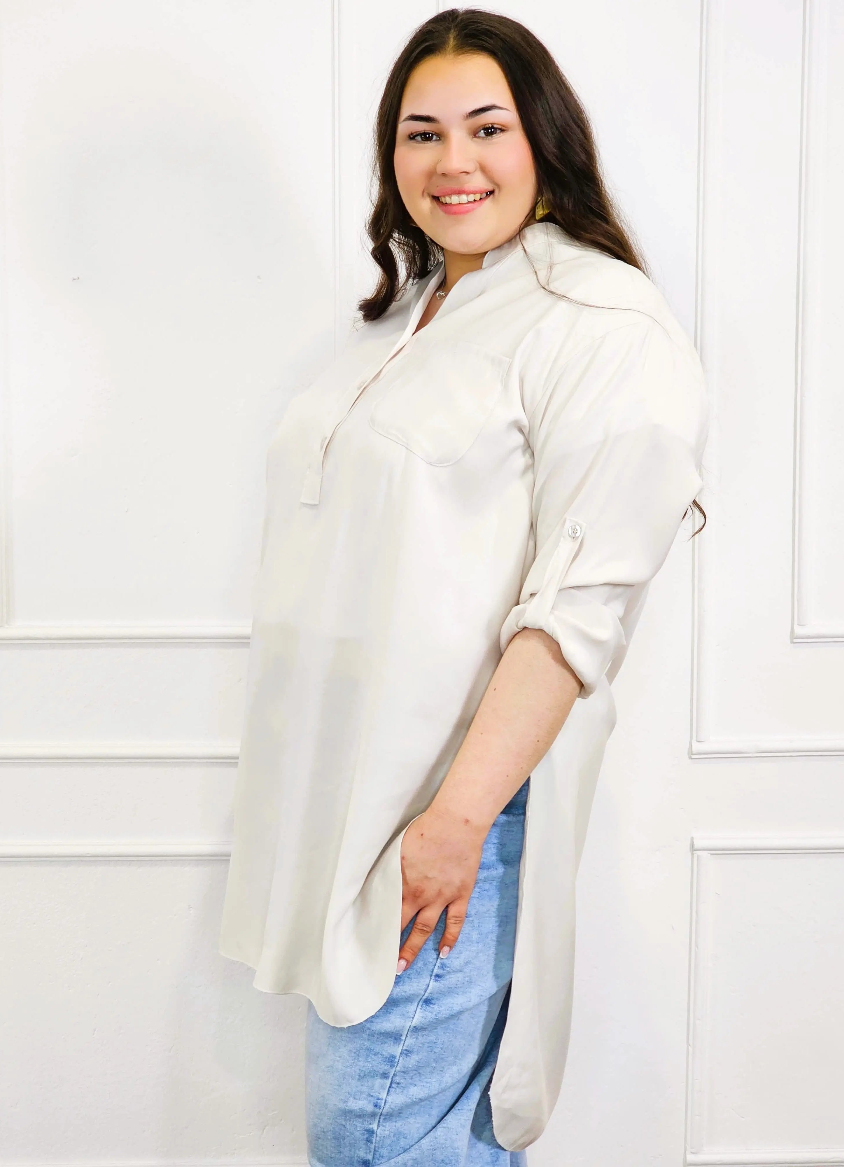 Bluzka plus size koszulowa z dłuższym tyłem – luźny fason XXL Stylowa XL
