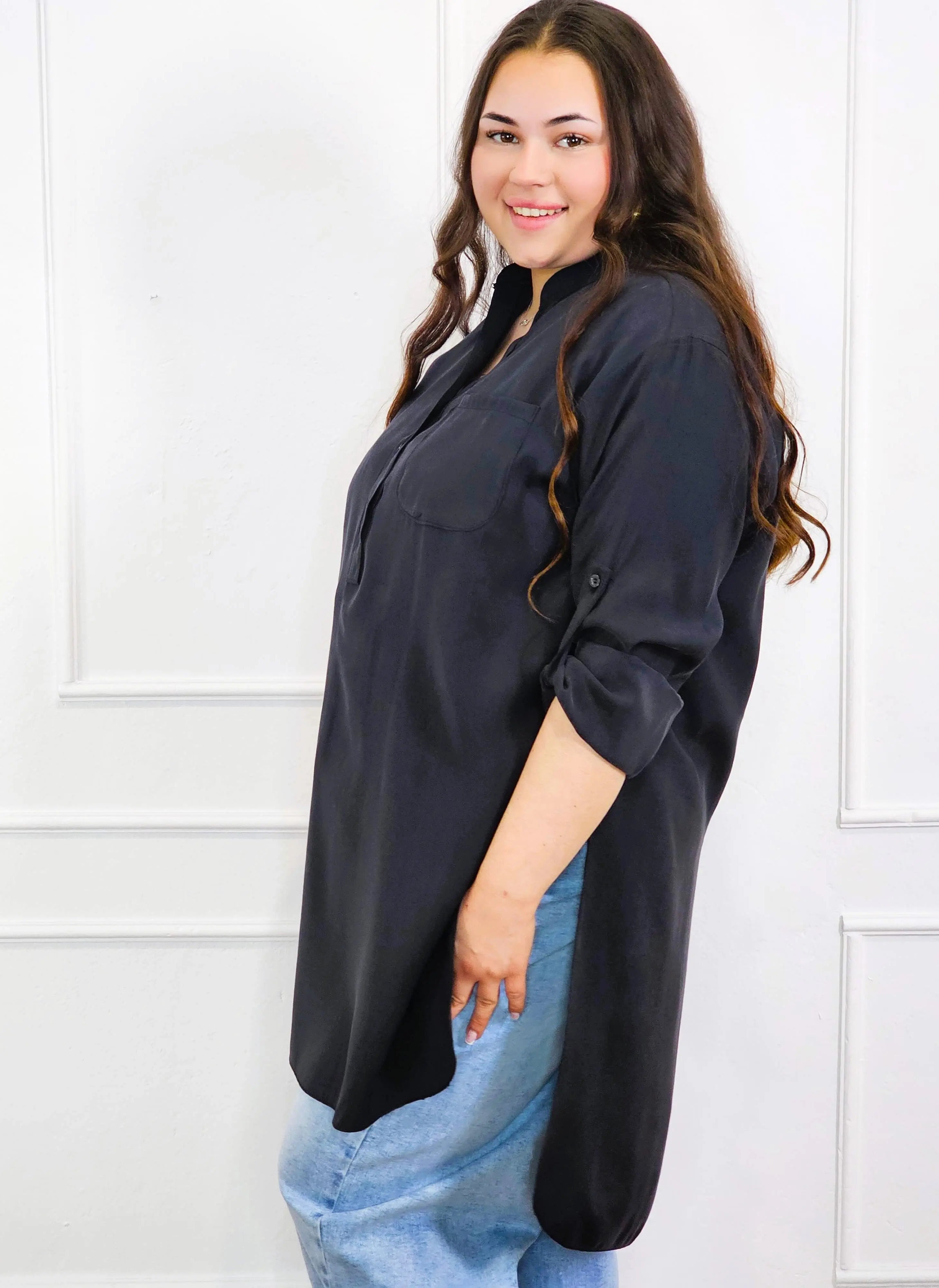Bluzka plus size koszulowa z dłuższym tyłem – luźny fason XXL Stylowa XL