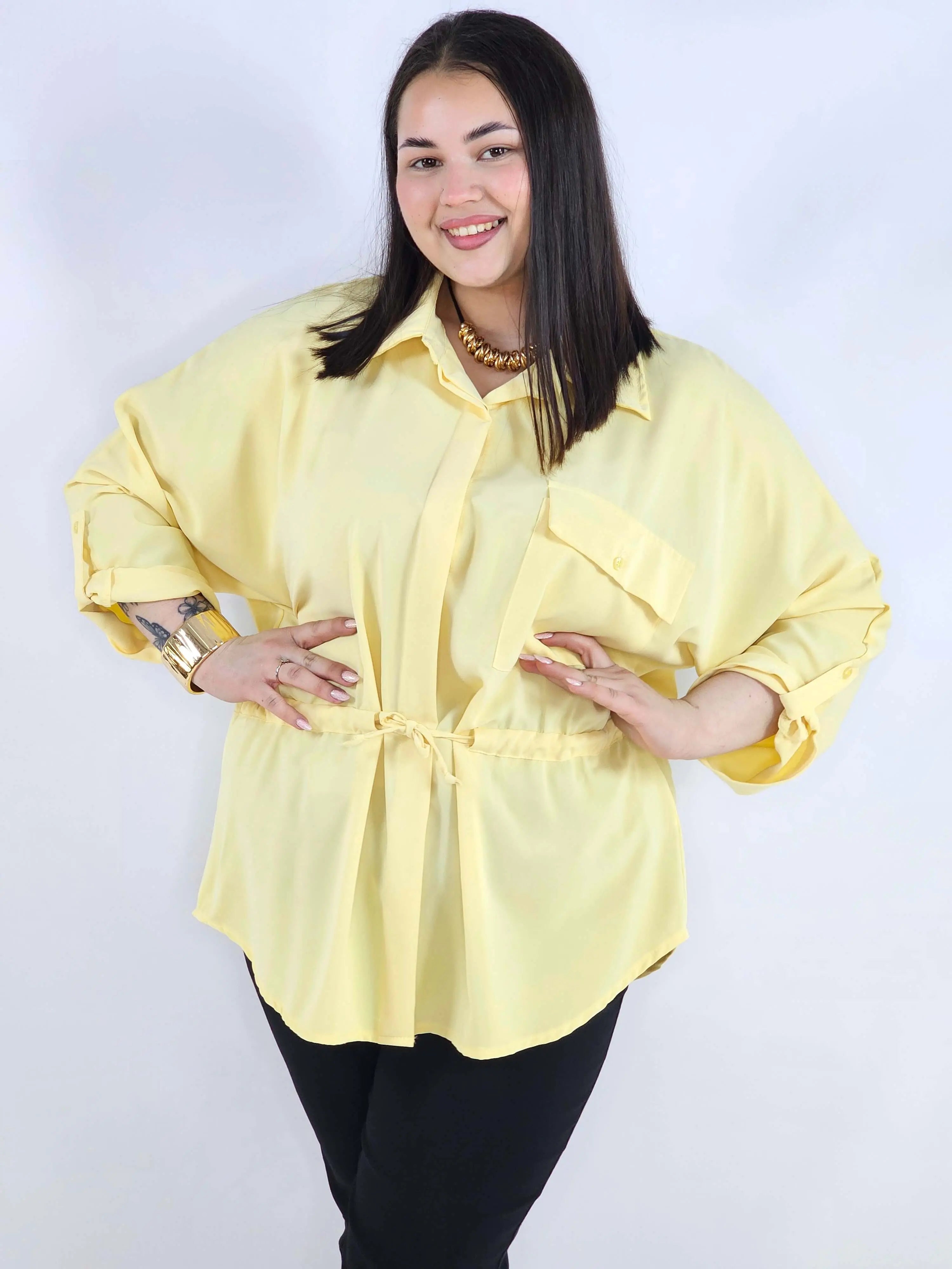 Bluzka plus size koszulowa z kołnierzykiem – elegancka bluzka damska XXL z wiązaniem Stylowa XL