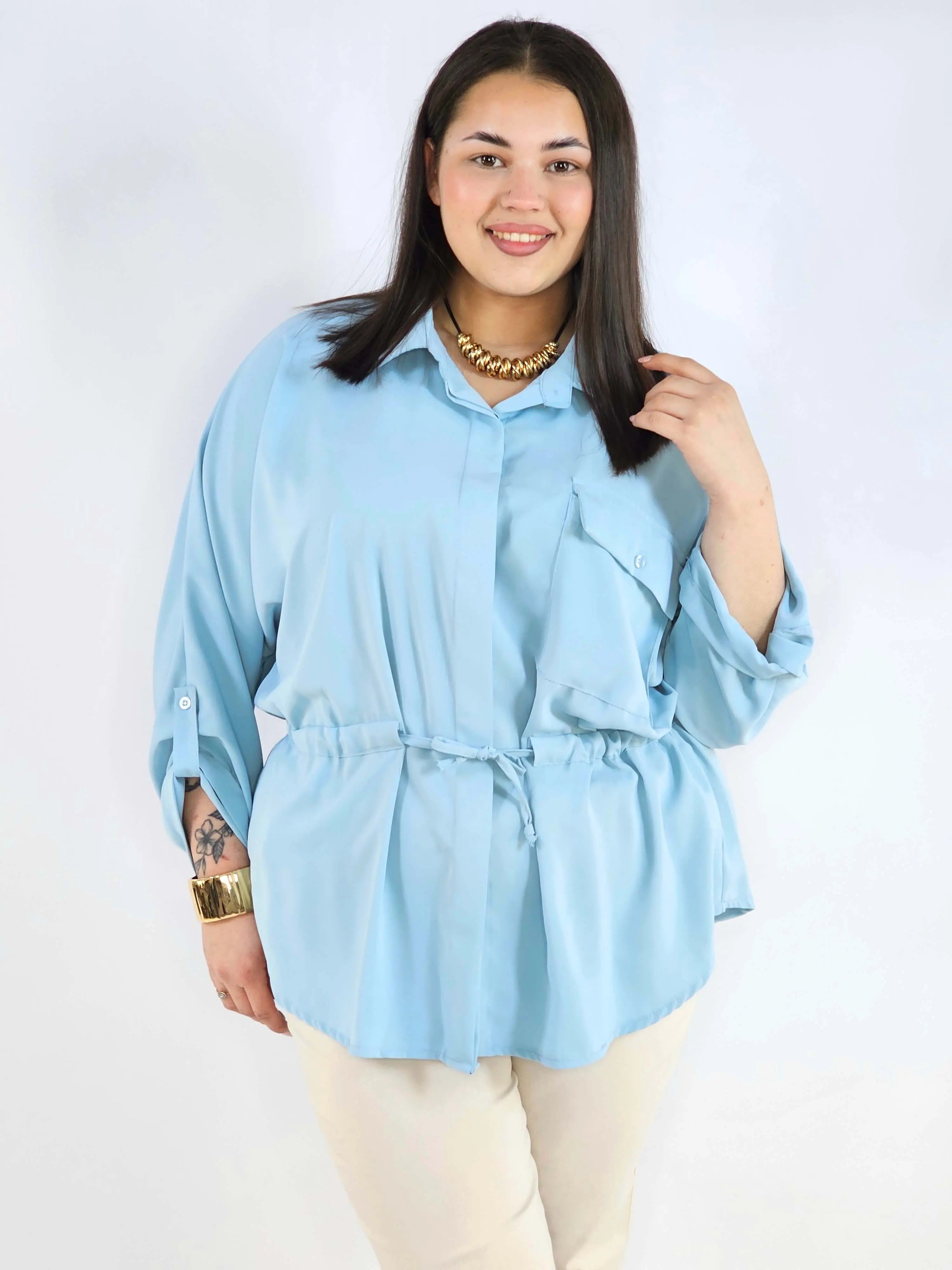 Bluzka plus size koszulowa z kołnierzykiem – elegancka bluzka damska XXL z wiązaniem Stylowa XL