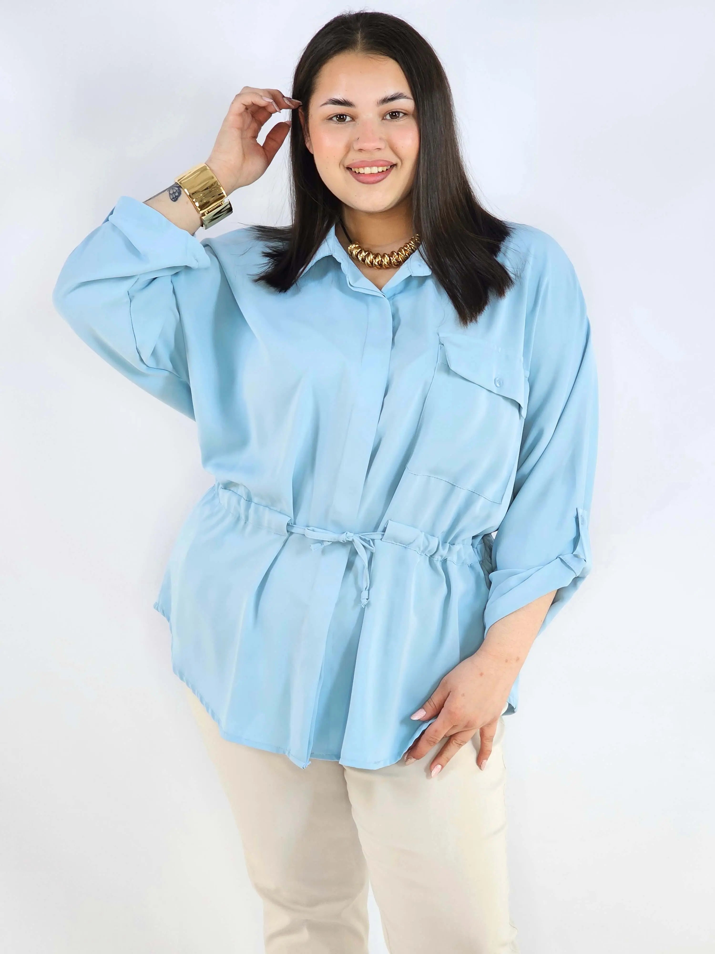 Bluzka plus size koszulowa z kołnierzykiem – elegancka bluzka damska XXL z wiązaniem Stylowa XL