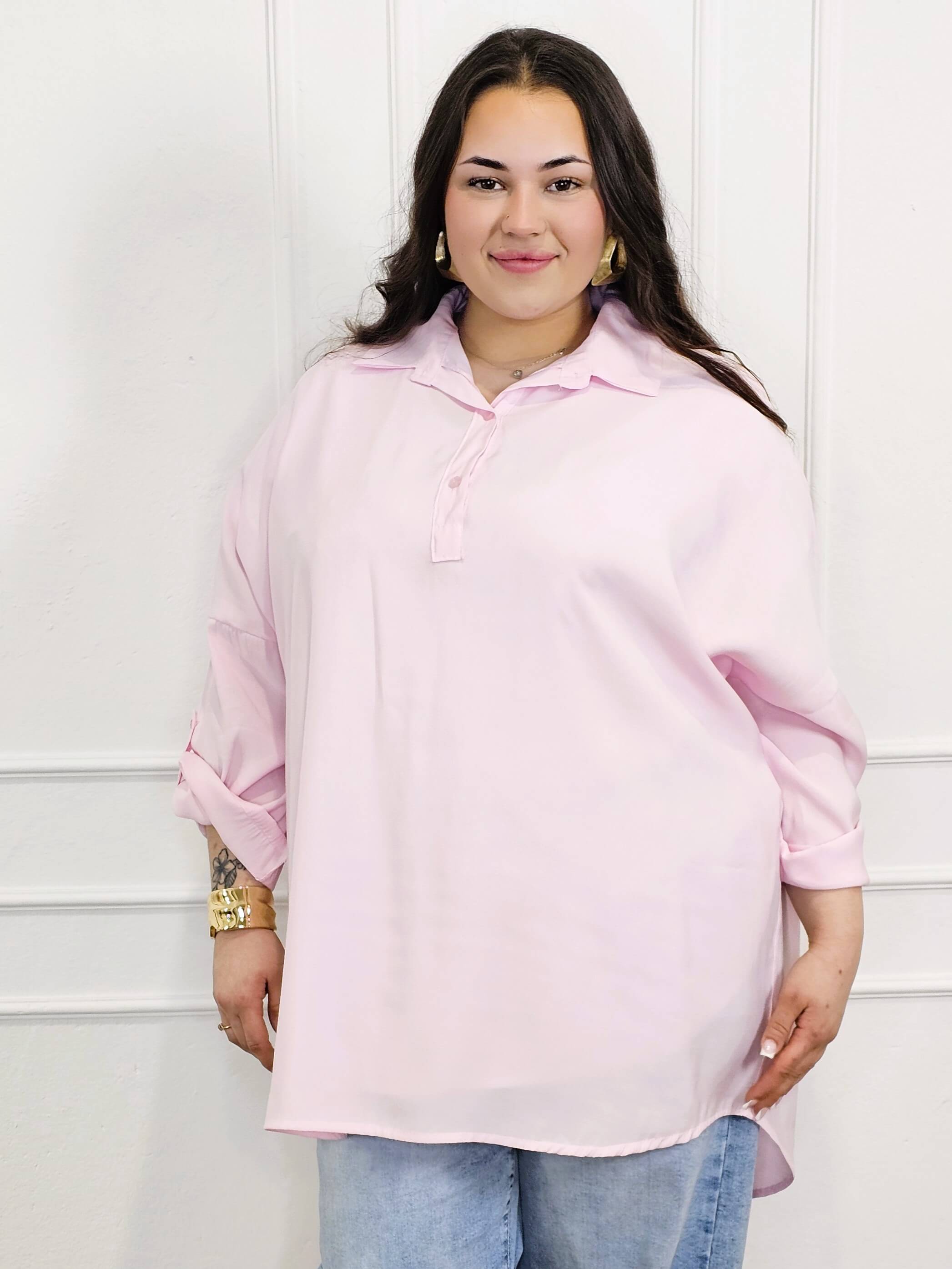 Bluzka plus size koszulowa z kołnierzykiem – luźny fason oversize z dłuższym tyłem Stylowa XL