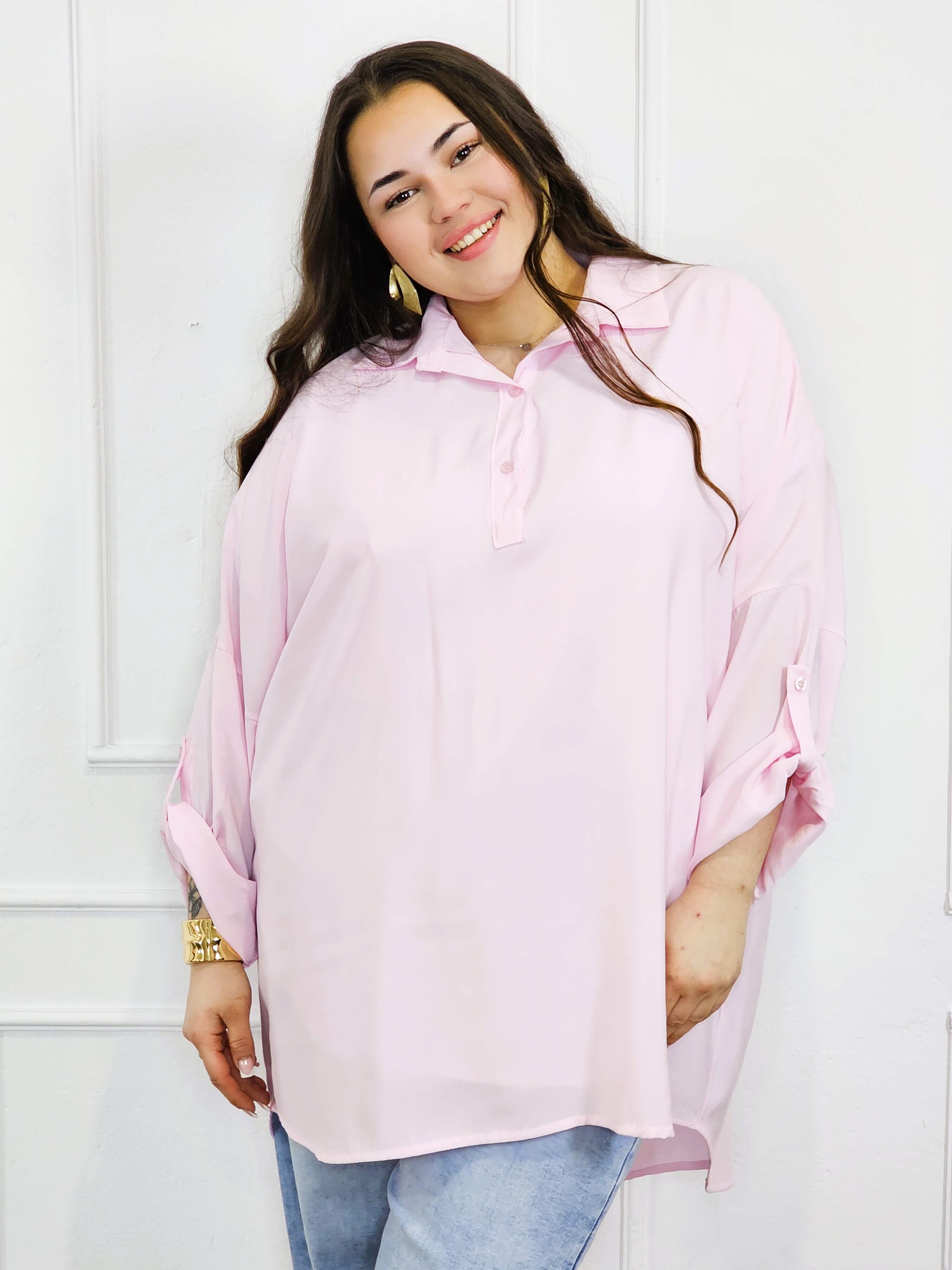 Bluzka plus size koszulowa z kołnierzykiem – luźny fason oversize z dłuższym tyłem Stylowa XL