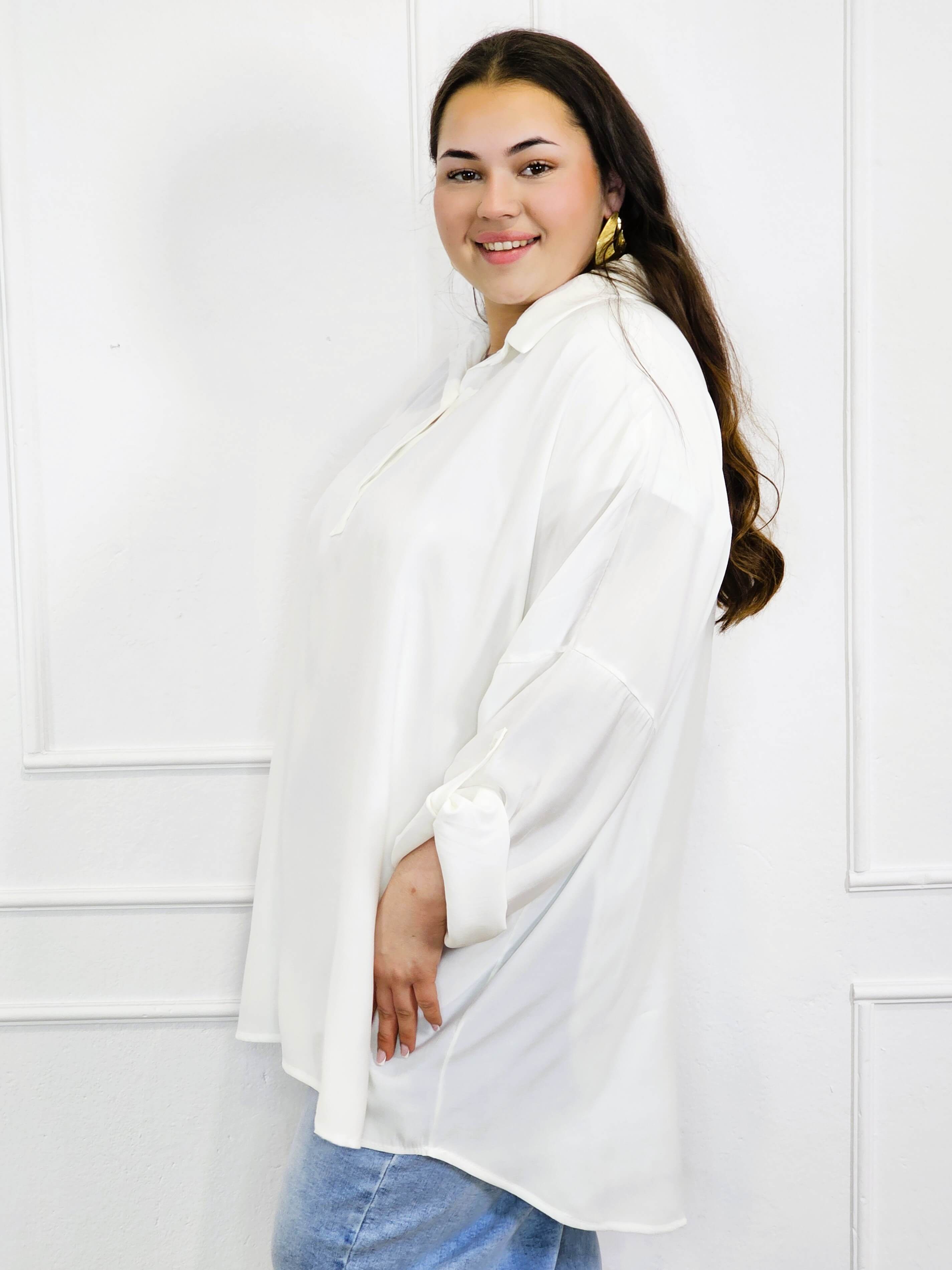 Bluzka plus size koszulowa z kołnierzykiem – luźny fason oversize z dłuższym tyłem Stylowa XL