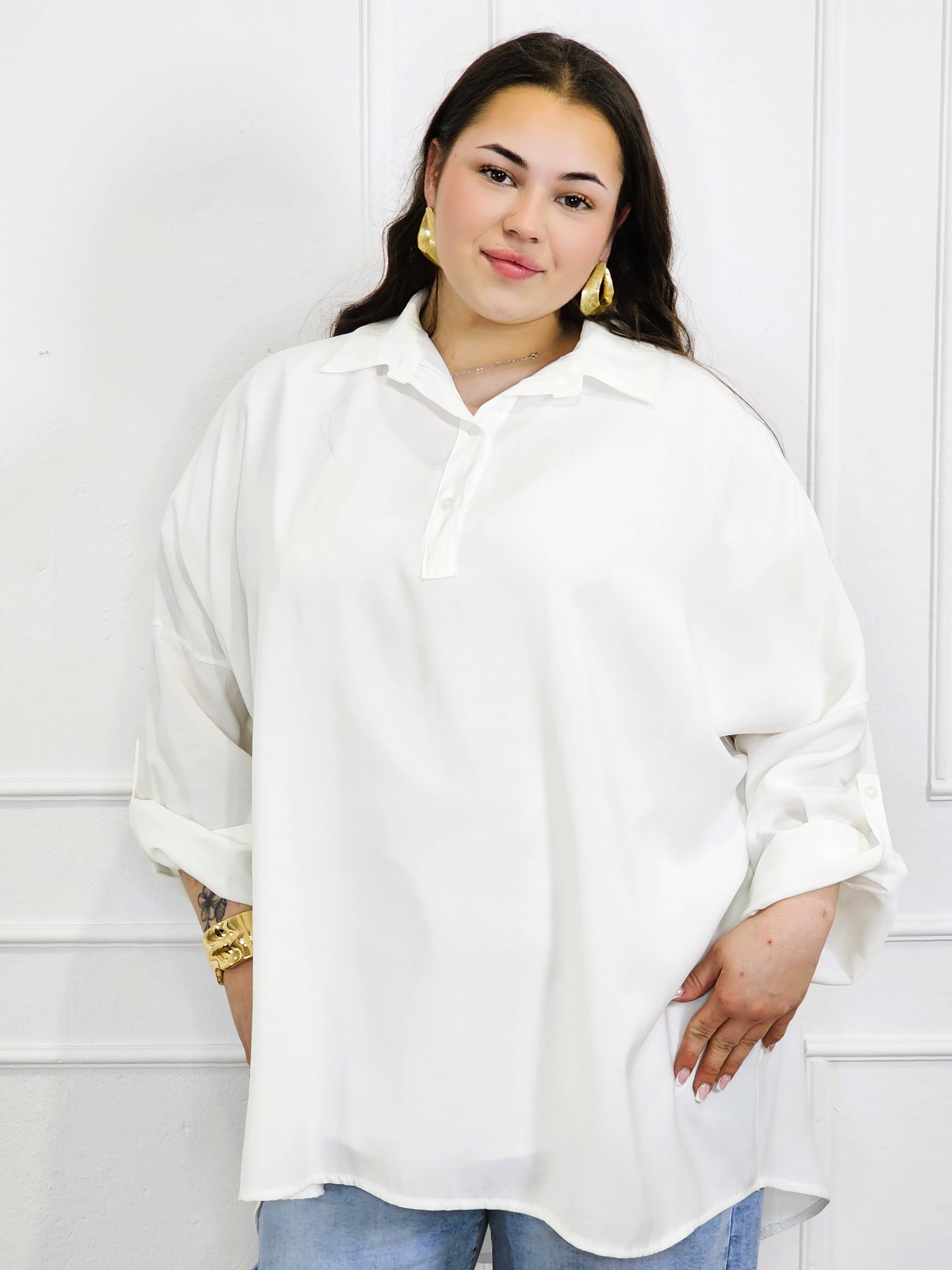 Bluzka plus size koszulowa z kołnierzykiem – luźny fason oversize z dłuższym tyłem Stylowa XL