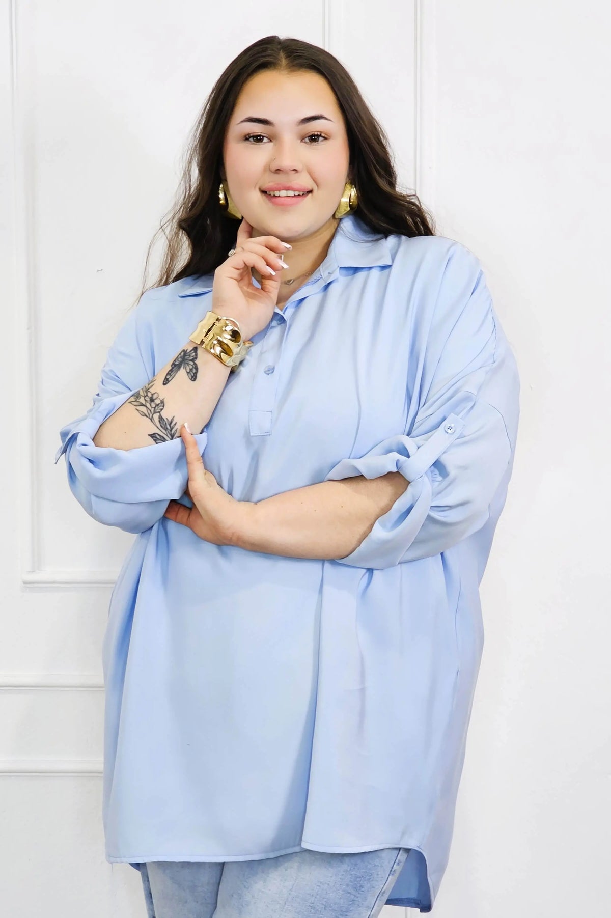 Bluzka plus size koszulowa z kołnierzykiem – luźny fason oversize z dłuższym tyłem Stylowa XL