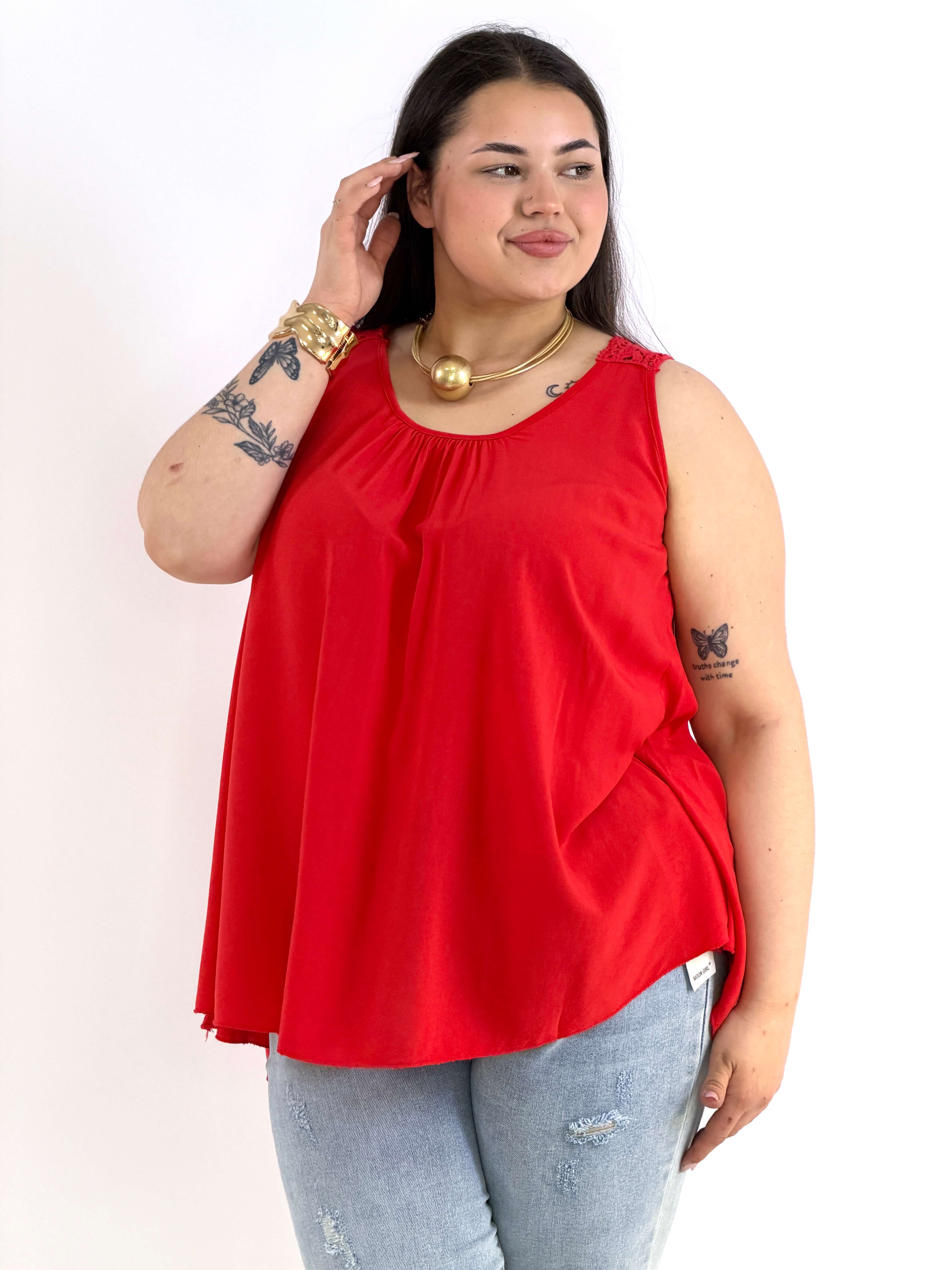 Bluzka plus size na ramiączkach – lekka bluzka XXL z koronką na plecach Stylowa XL