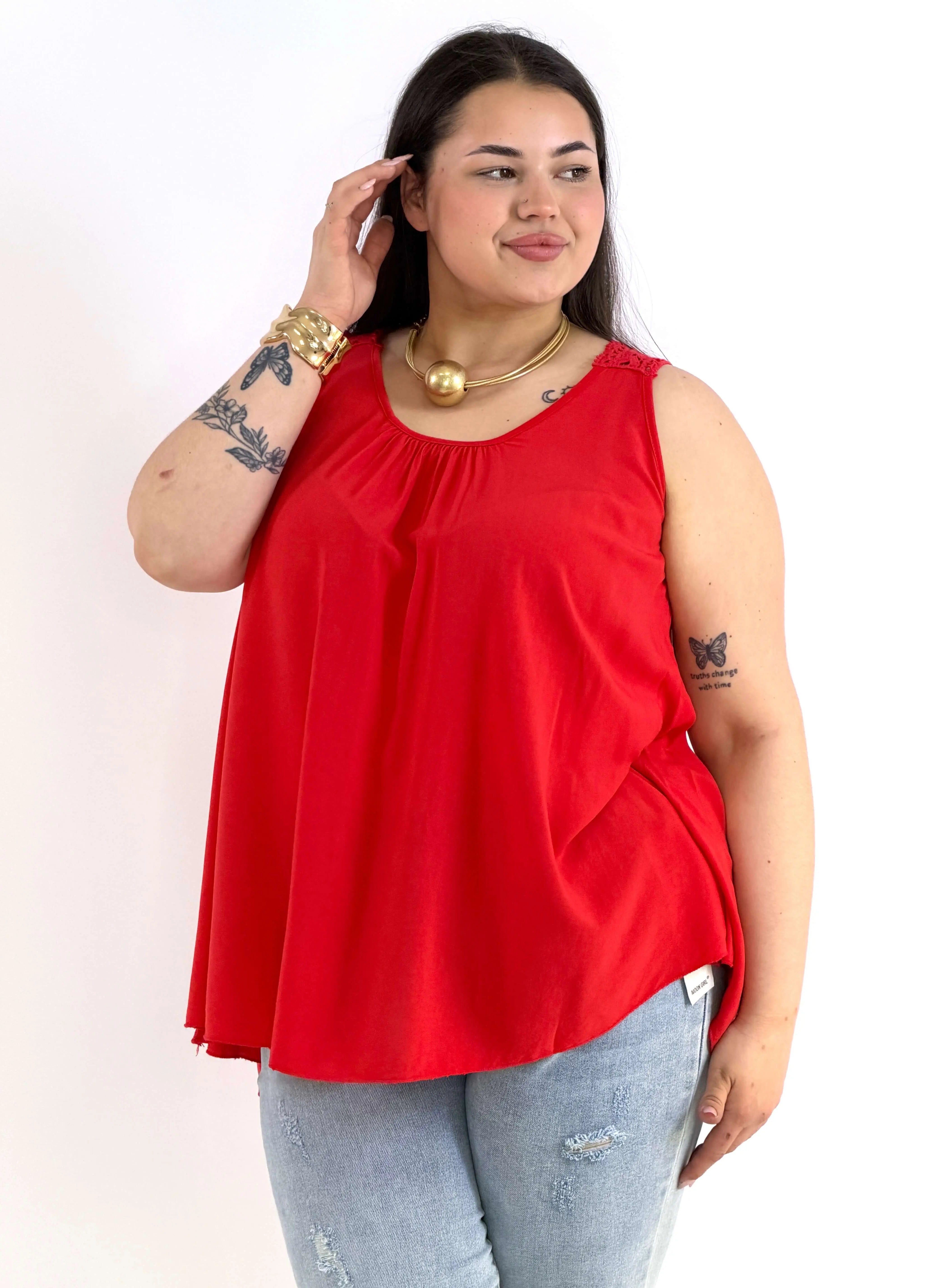 Bluzka plus size na ramiączkach – lekka bluzka XXL z koronką na plecach Stylowa XL