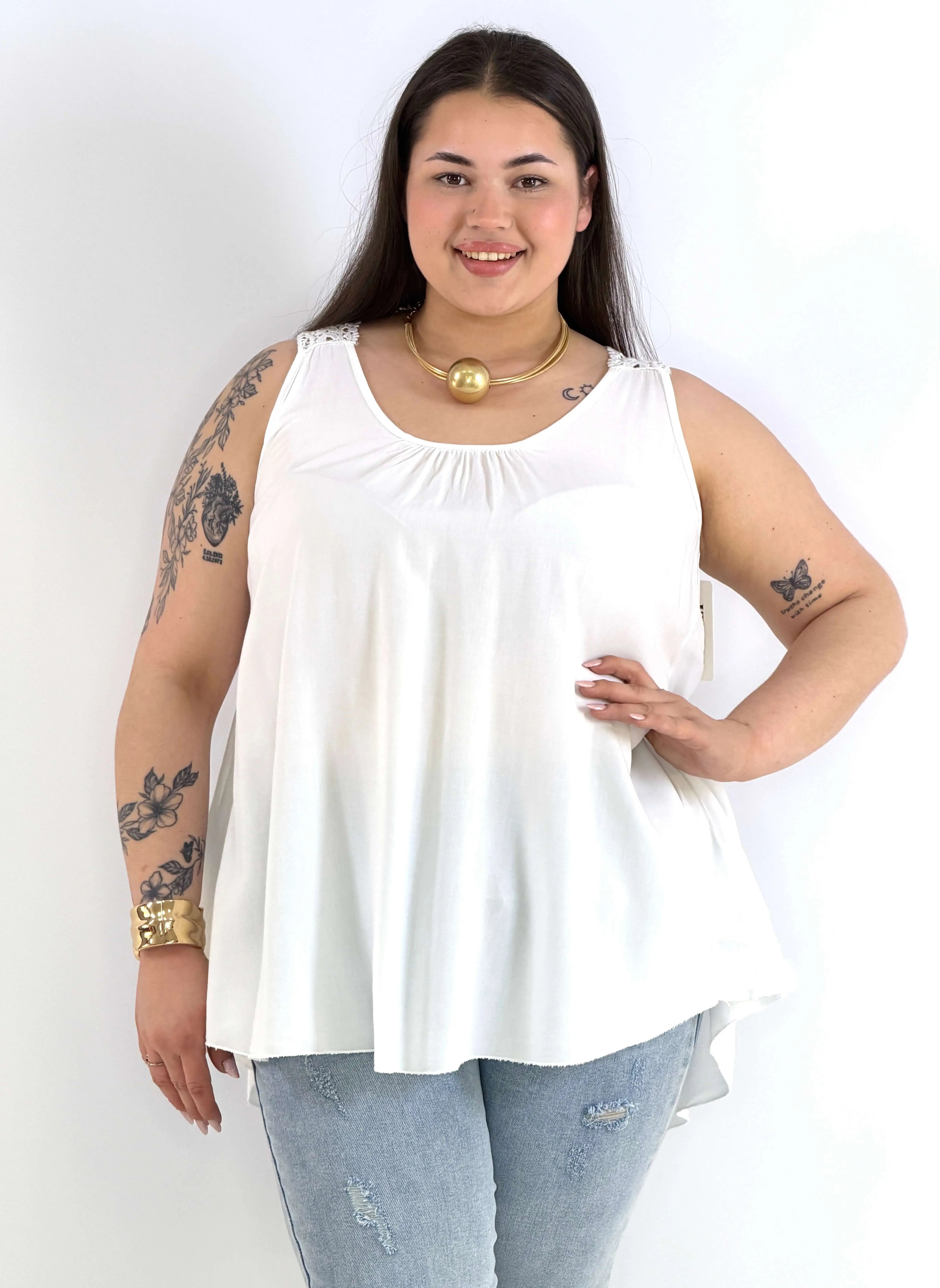 Bluzka plus size na ramiączkach – lekka bluzka XXL z koronką na plecach Stylowa XL
