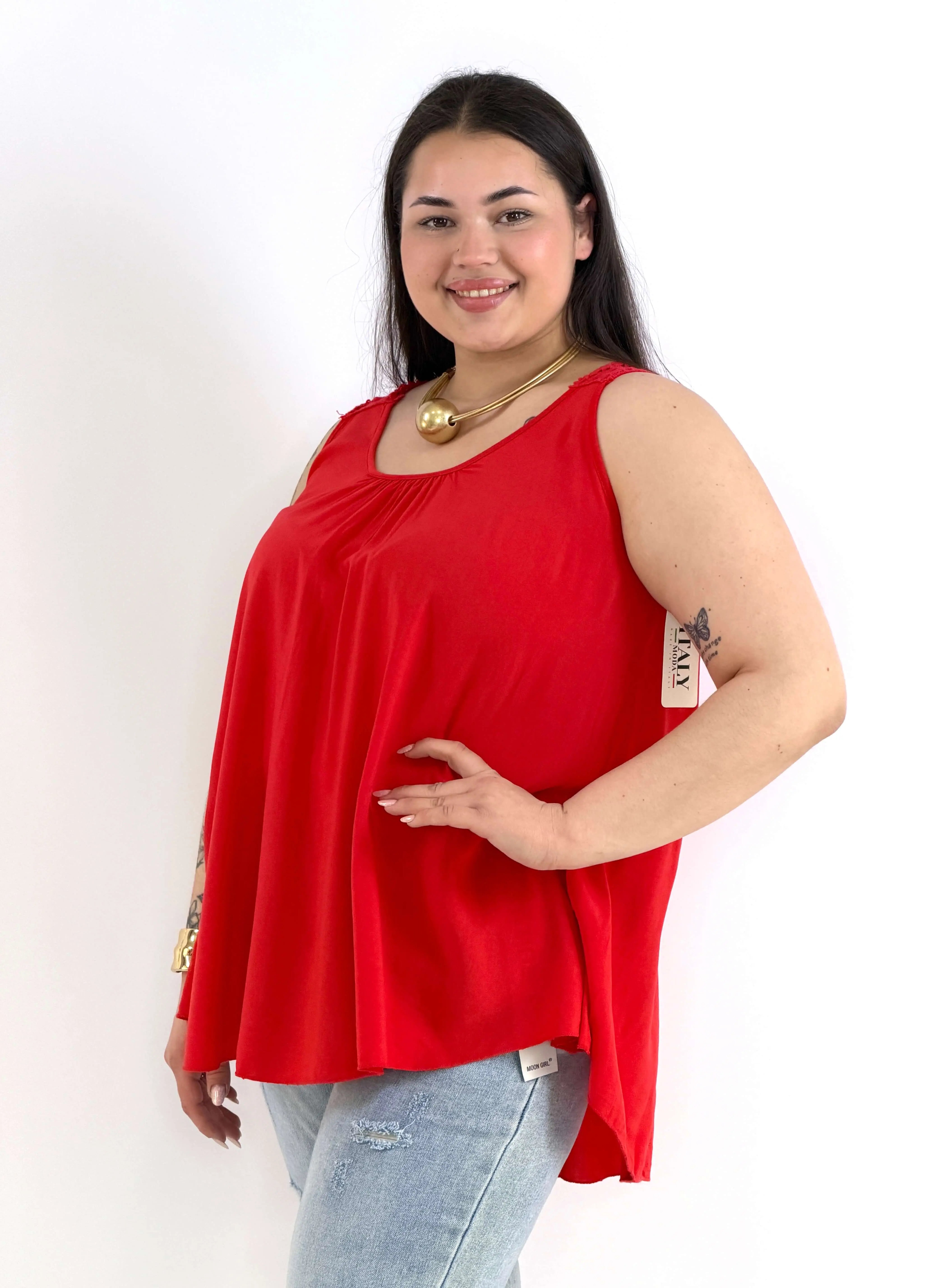 Bluzka plus size na ramiączkach – lekka bluzka XXL z koronką na plecach Stylowa XL