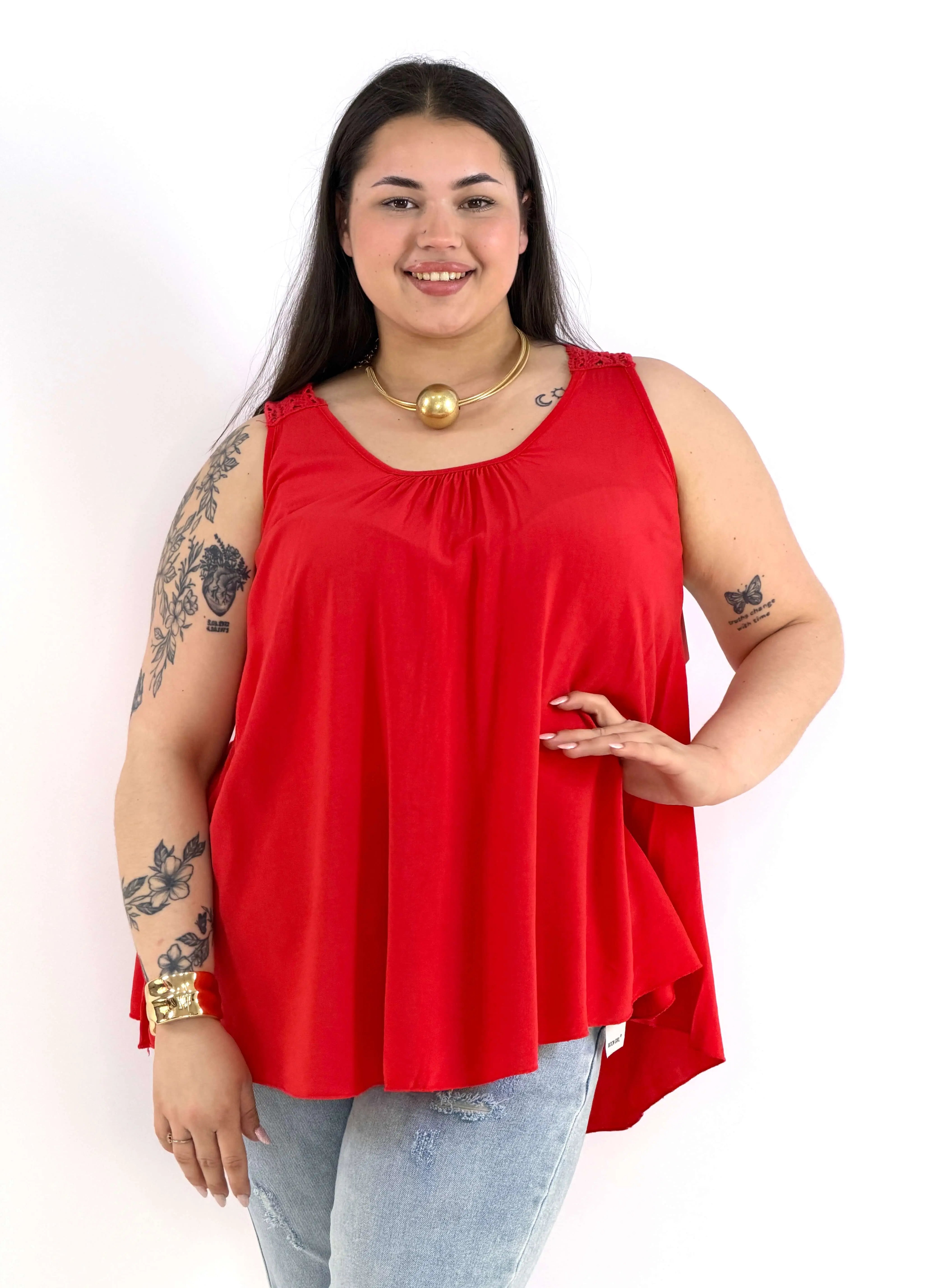 Bluzka plus size na ramiączkach – lekka bluzka XXL z koronką na plecach Stylowa XL