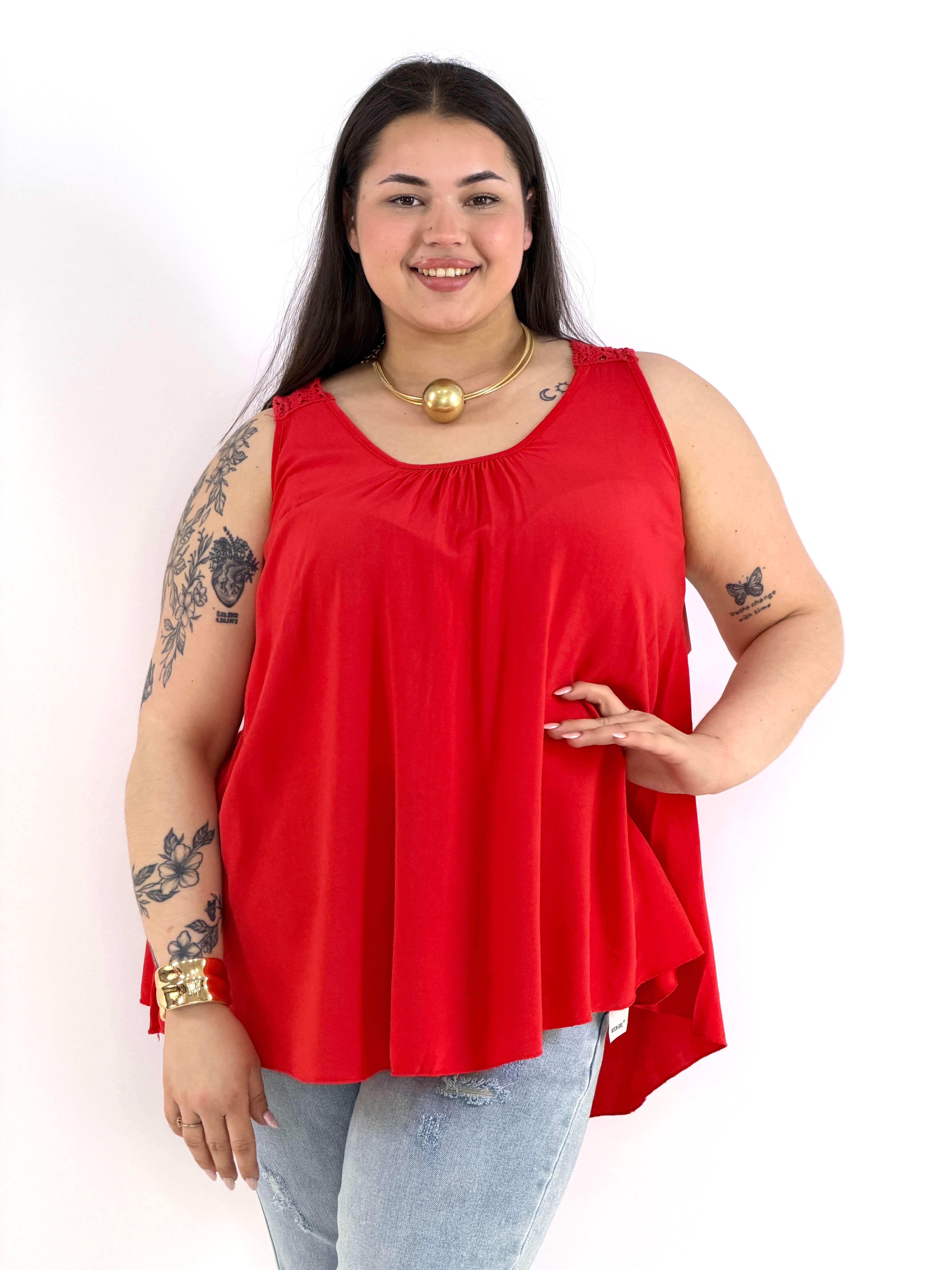 Bluzka plus size na ramiączkach – lekka bluzka XXL z koronką na plecach Stylowa XL