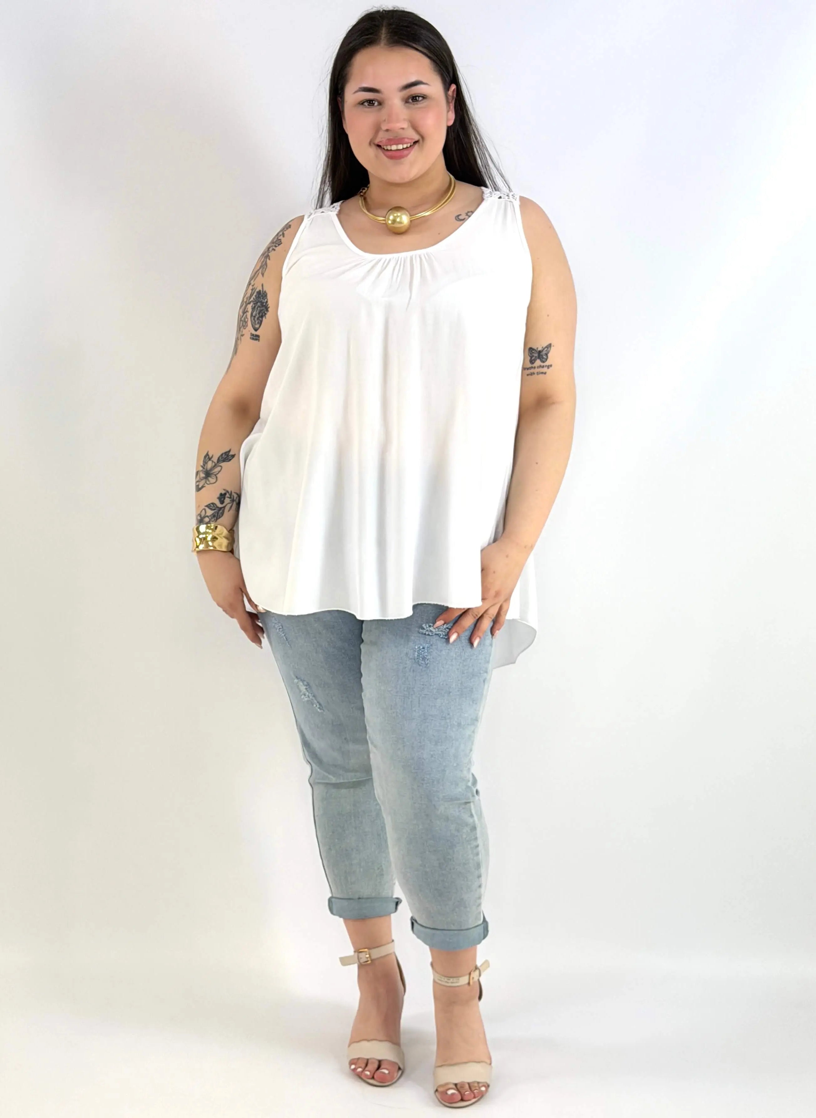 Bluzka plus size na ramiączkach – lekka bluzka XXL z koronką na plecach Stylowa XL