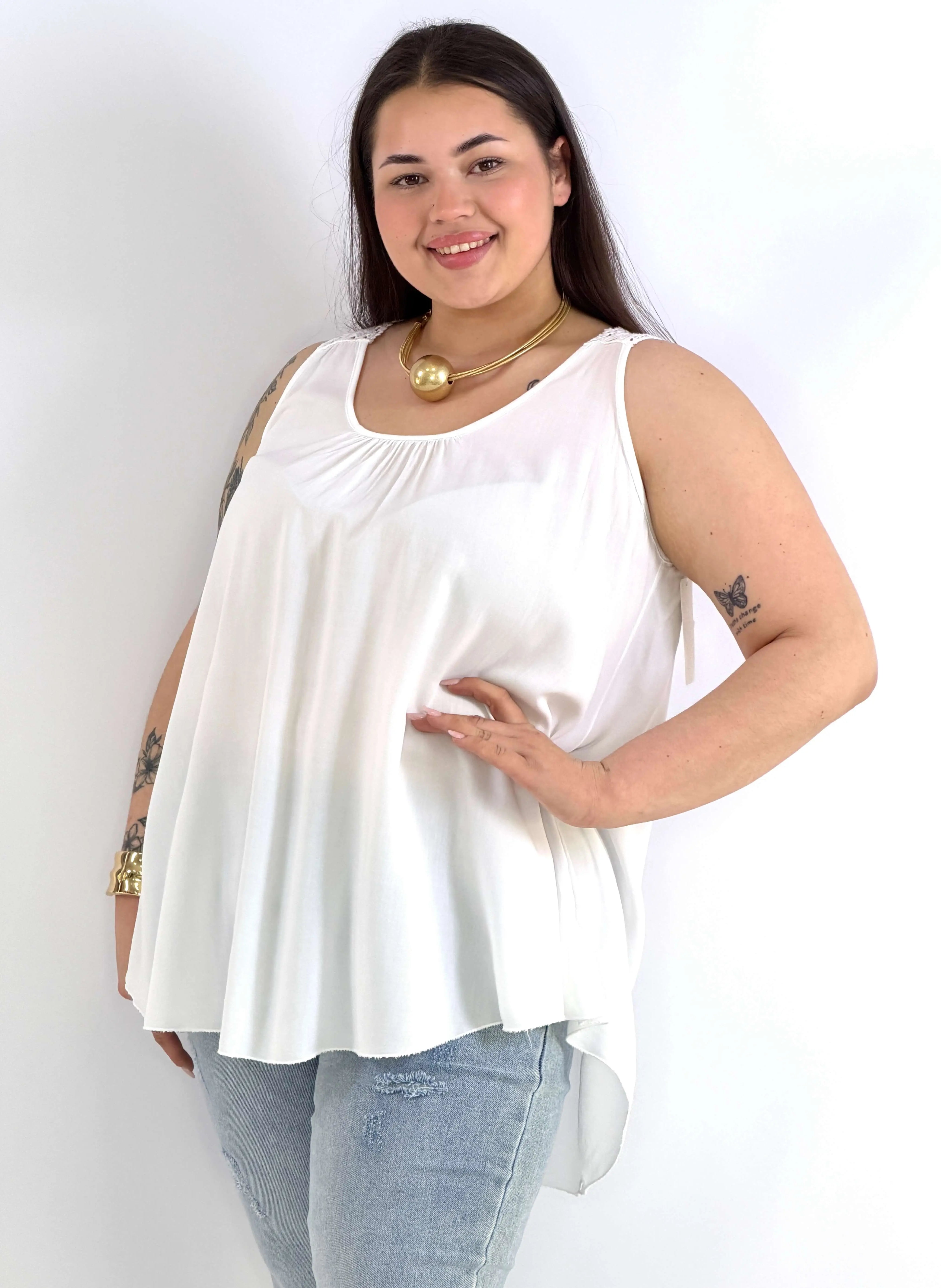 Bluzka plus size na ramiączkach – lekka bluzka XXL z koronką na plecach Stylowa XL