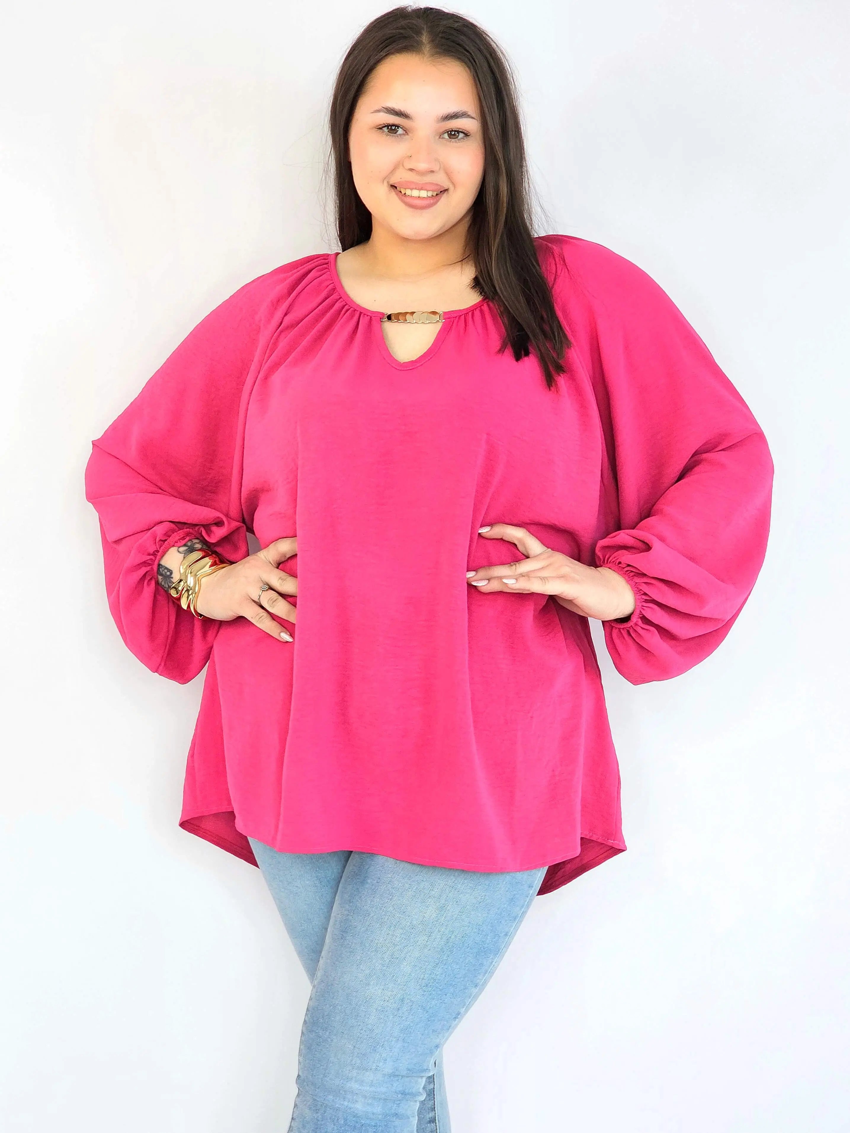 Bluzka plus size oversize – elegancka bluzka damska XXL z szerokim rękawem Stylowa XL
