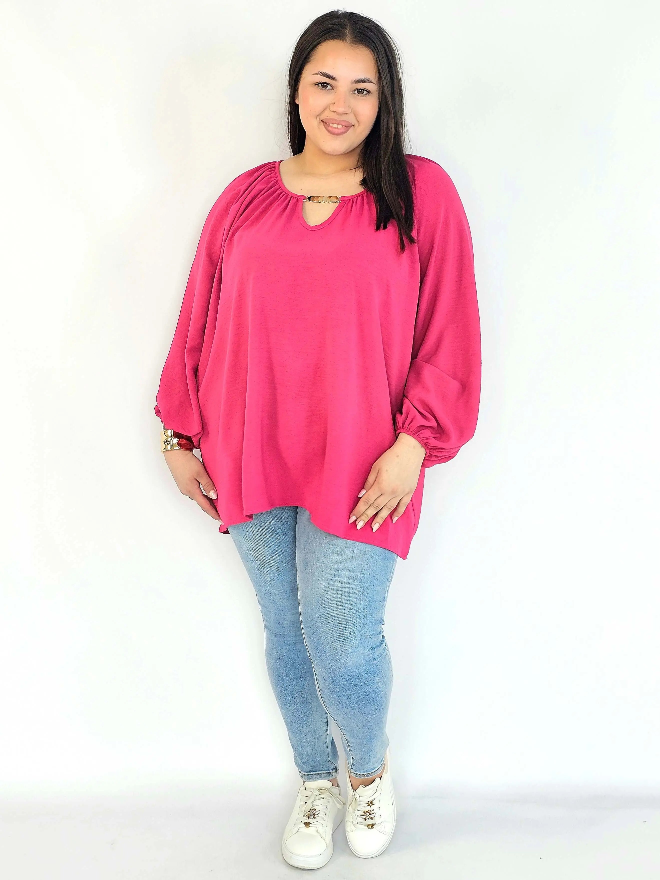 Bluzka plus size oversize – elegancka bluzka damska XXL z szerokim rękawem Stylowa XL
