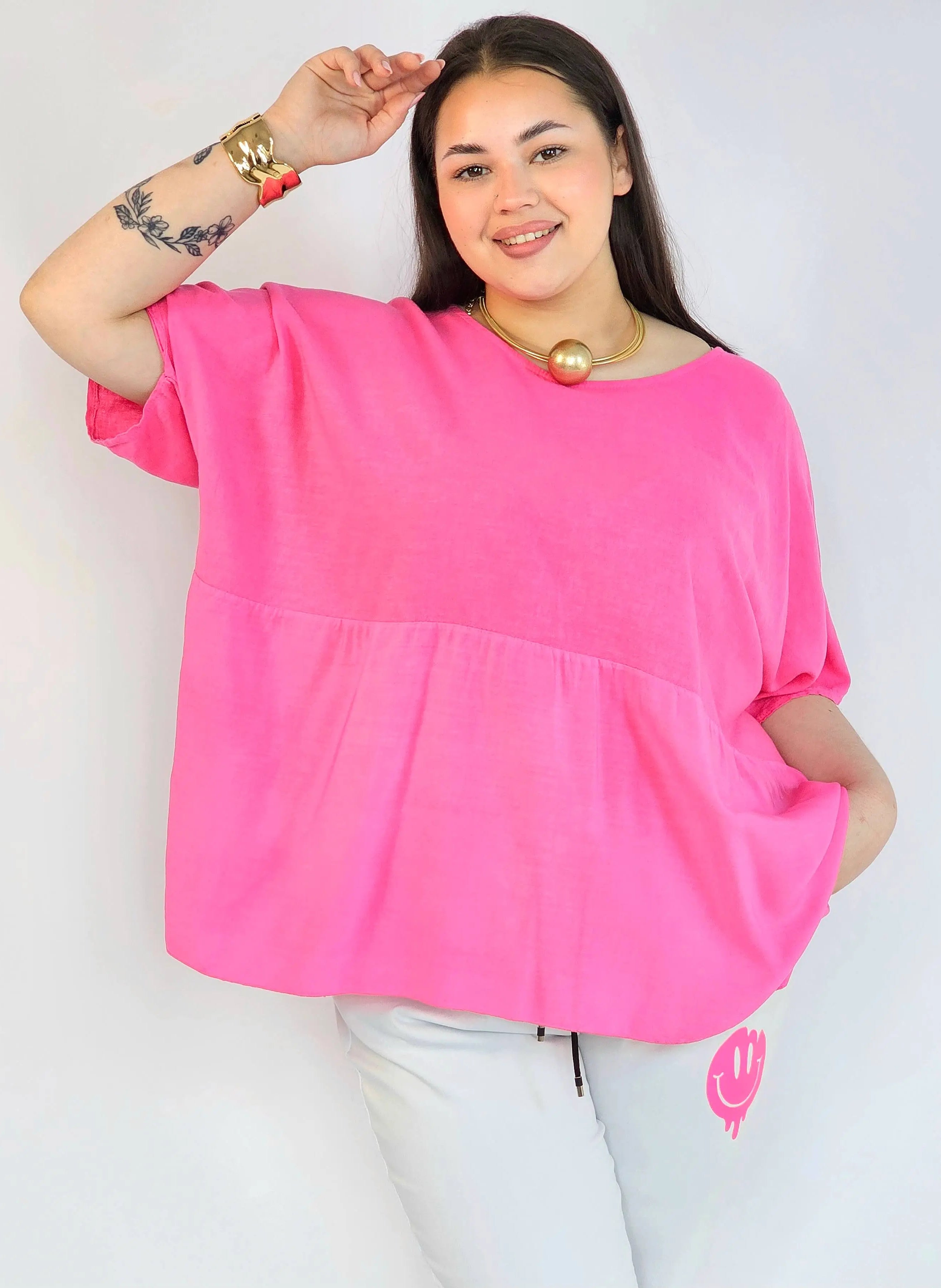 Bluzka plus size oversize różowa – luźna bluzka XXL damska Stylowa XL