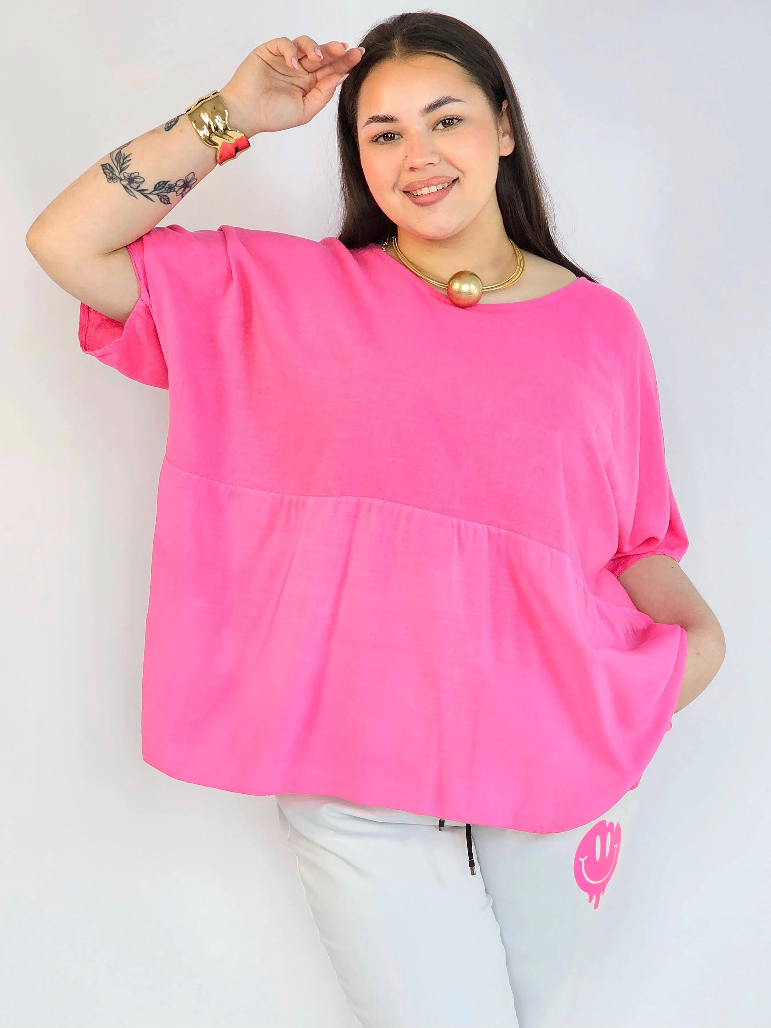 Bluzka plus size oversize różowa – luźna bluzka XXL damska Stylowa XL