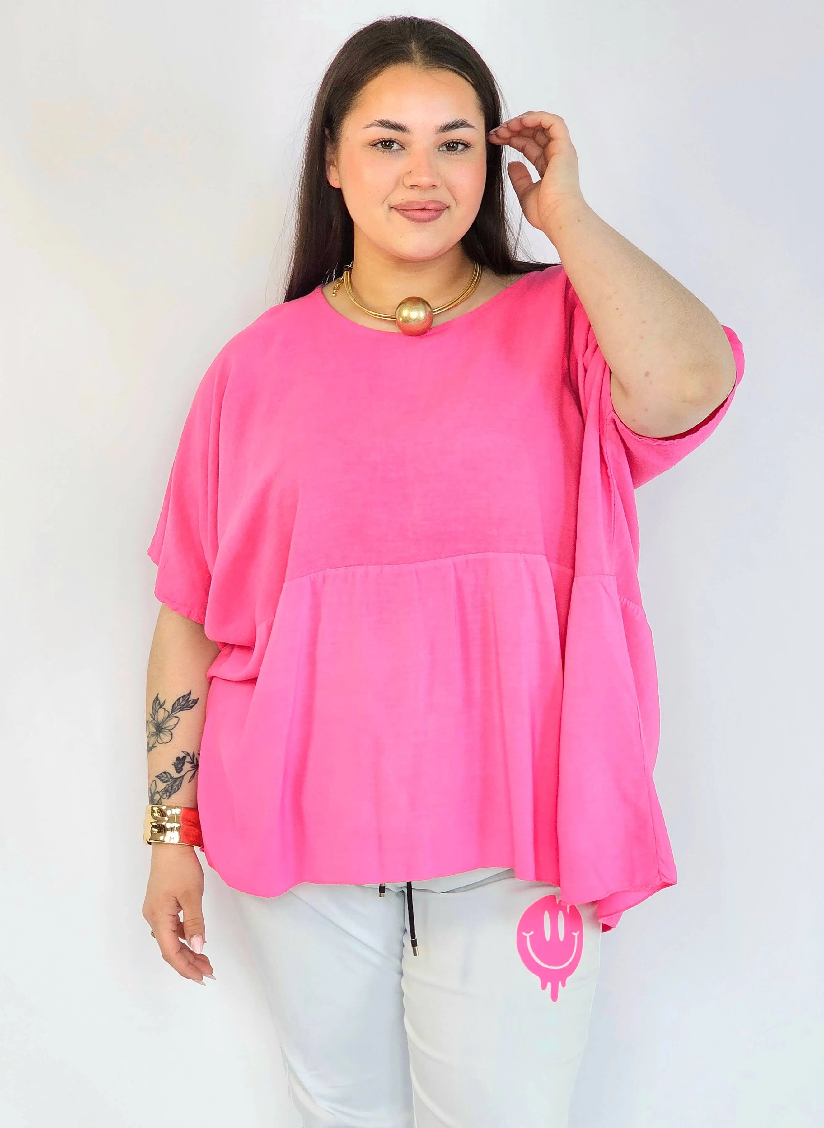 Bluzka plus size oversize różowa – luźna bluzka XXL damska Stylowa XL