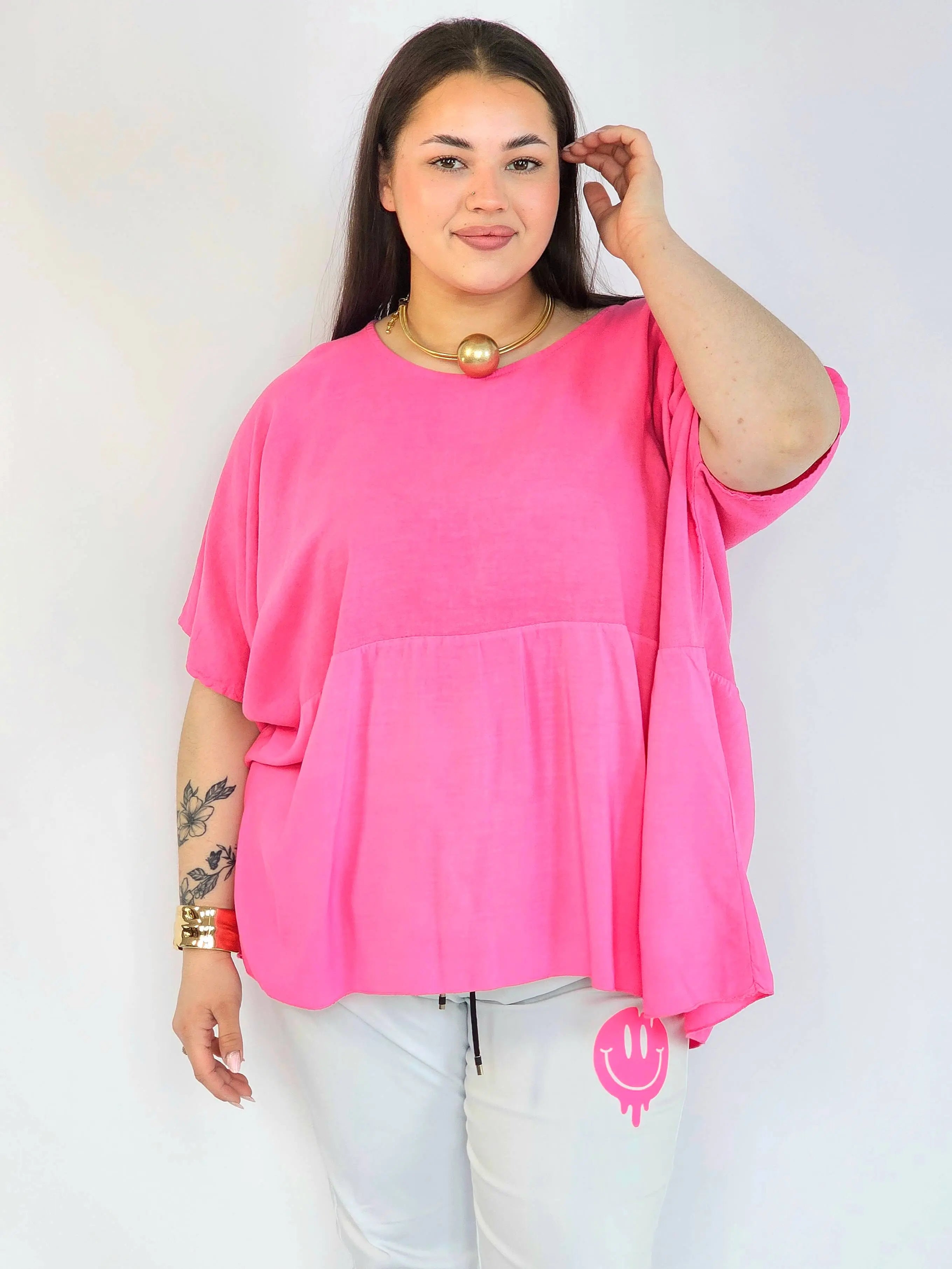 Bluzka plus size oversize różowa – luźna bluzka XXL damska Stylowa XL