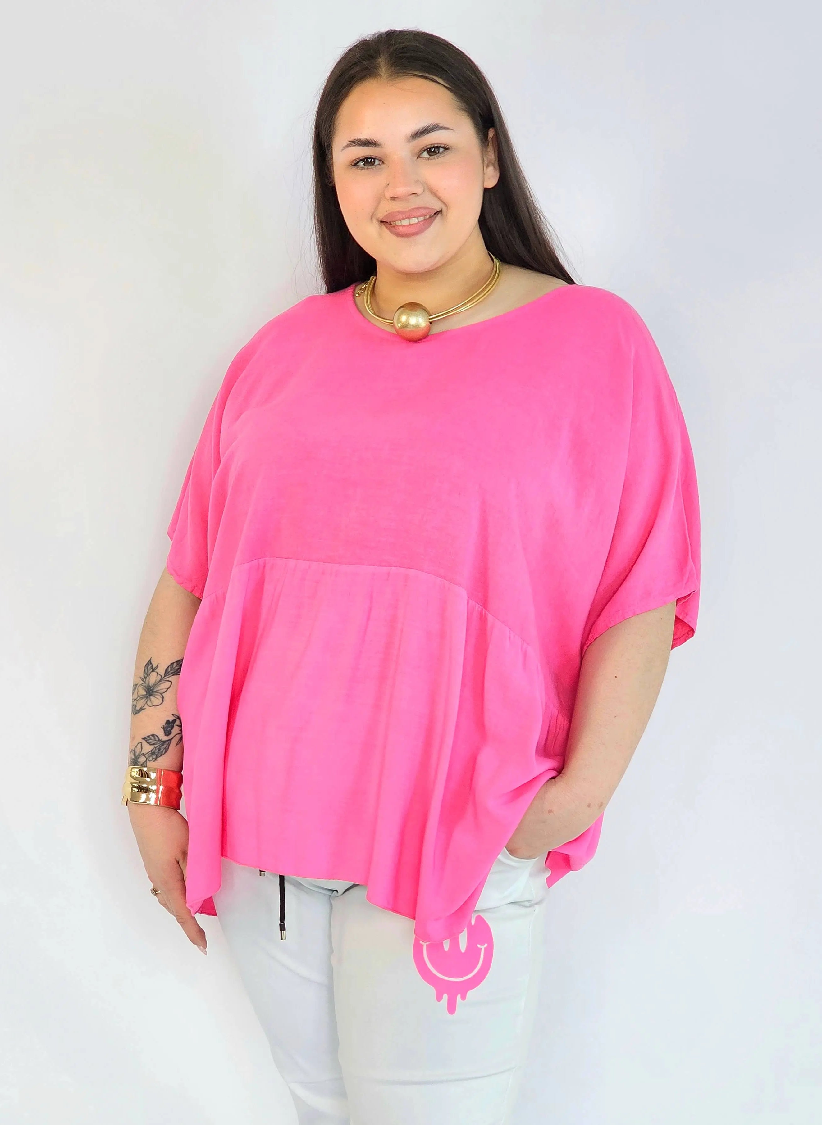 Bluzka plus size oversize różowa – luźna bluzka XXL damska Stylowa XL