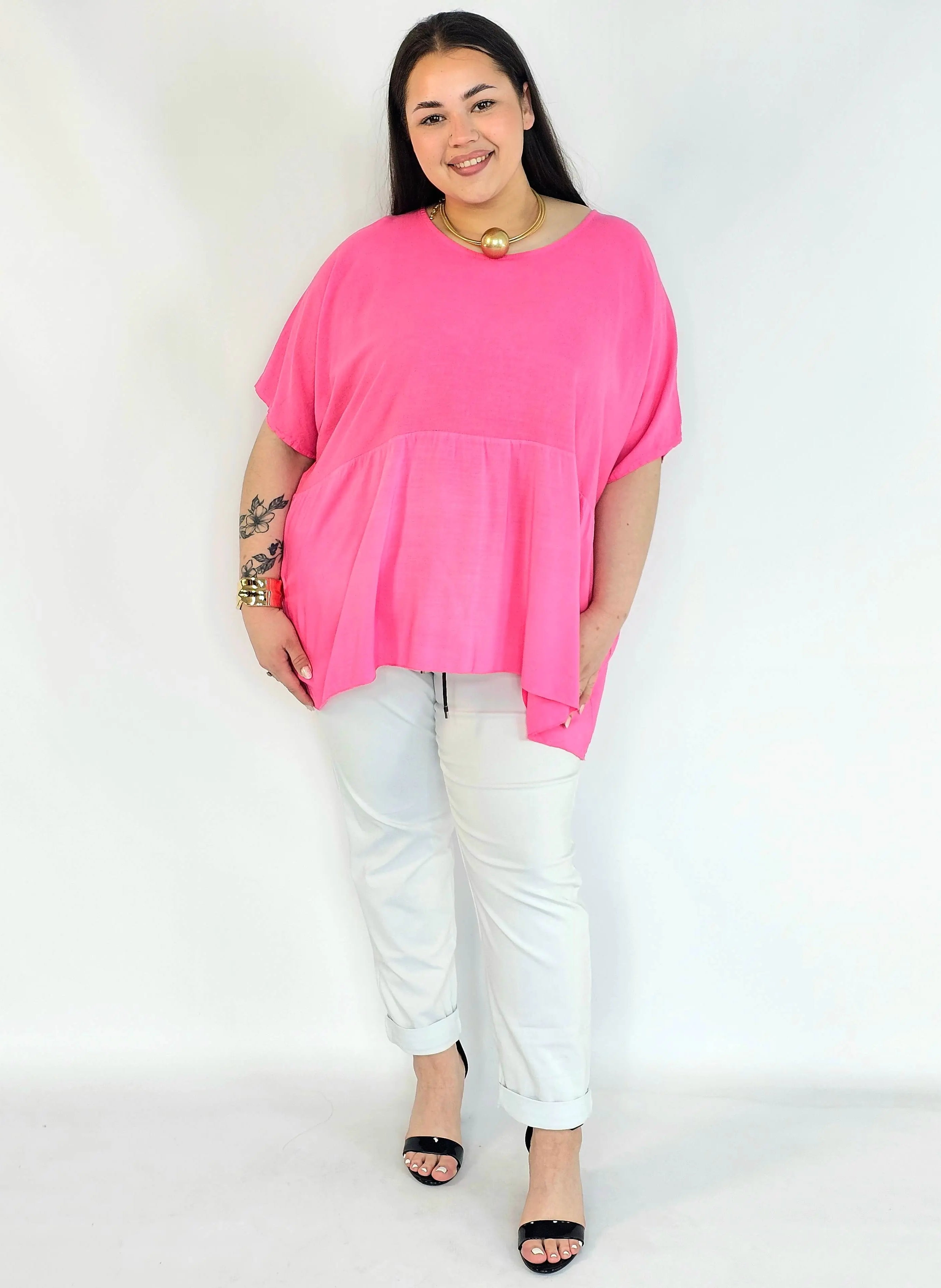 Bluzka plus size oversize różowa – luźna bluzka XXL damska Stylowa XL