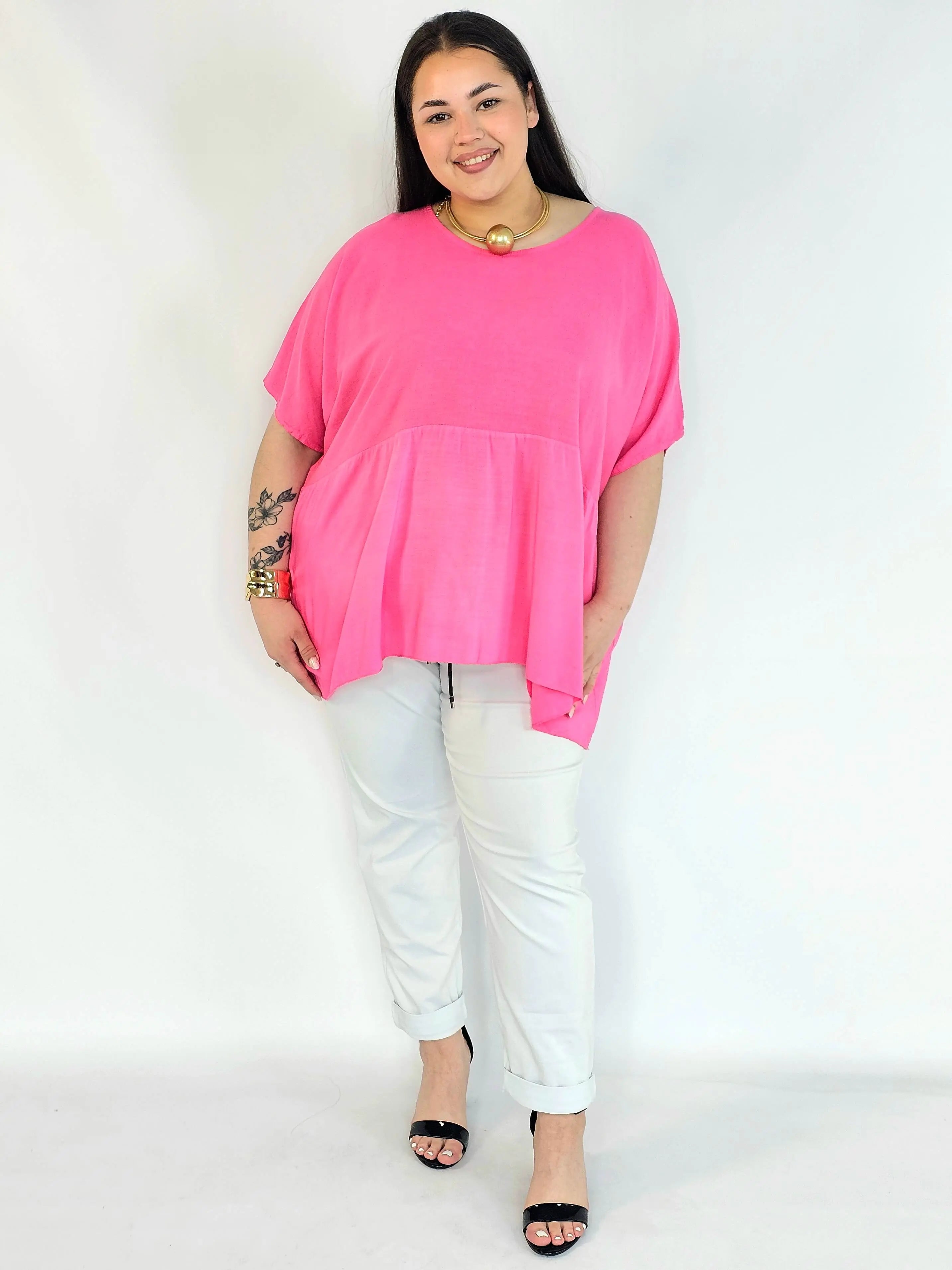 Bluzka plus size oversize różowa – luźna bluzka XXL damska Stylowa XL