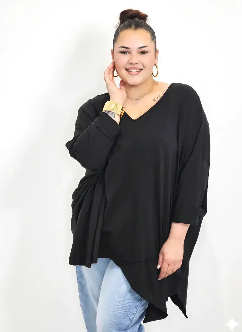 Bluzka plus size oversize z dekoltem V i asymetrycznym dołem – tunika XXL w 3 kolorach Stylowa XL