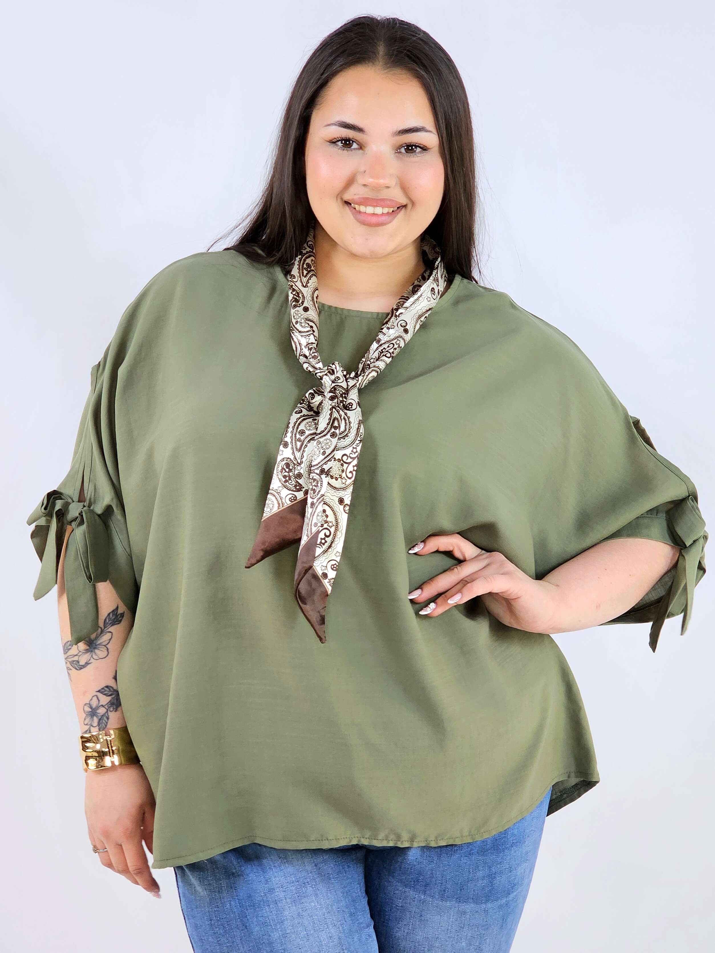 Bluzka plus size oversize z wiązanymi rękawami lekka i stylowa XXL Stylowa XL