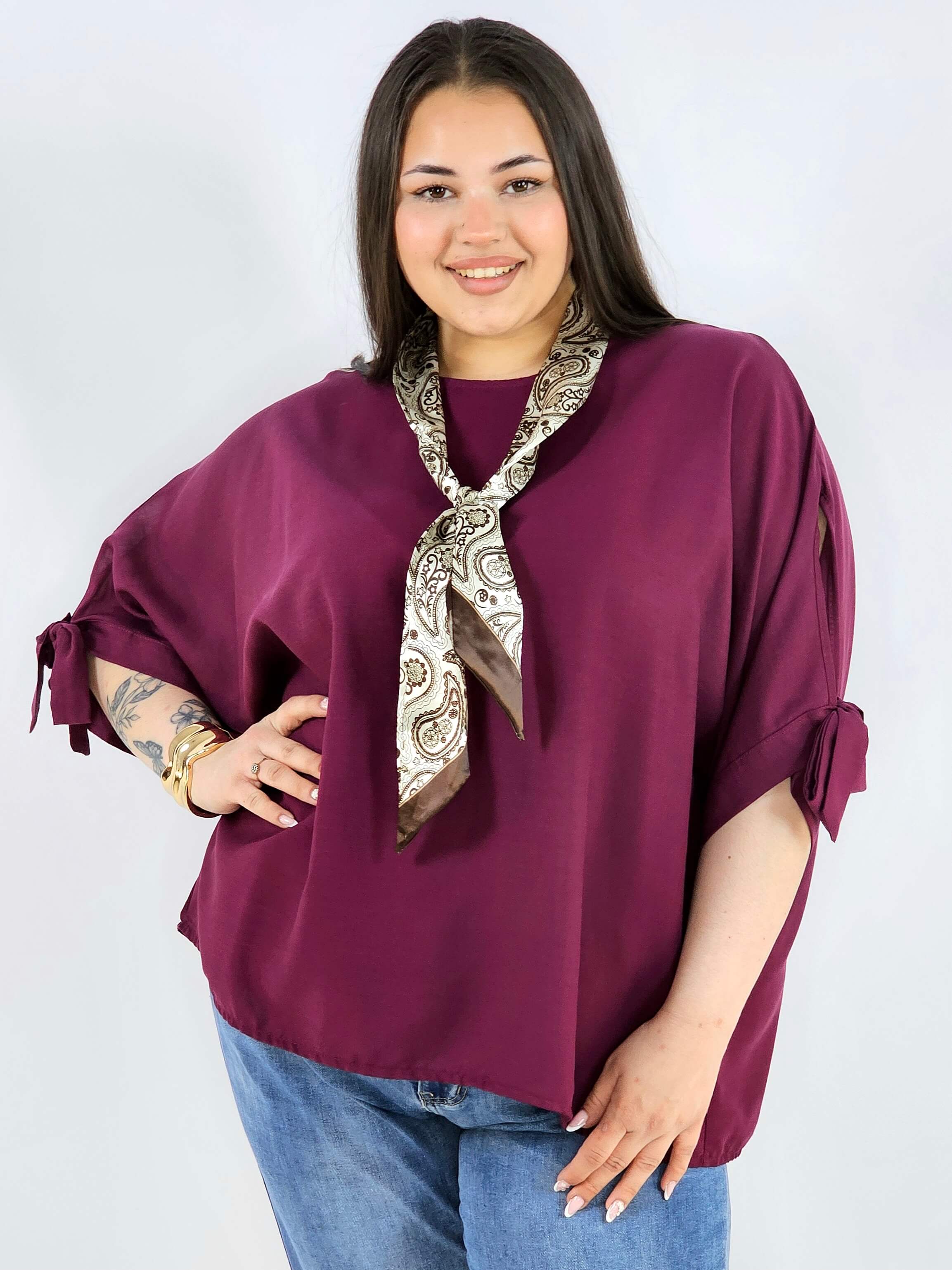 Bluzka plus size oversize z wiązanymi rękawami lekka i stylowa XXL Stylowa XL