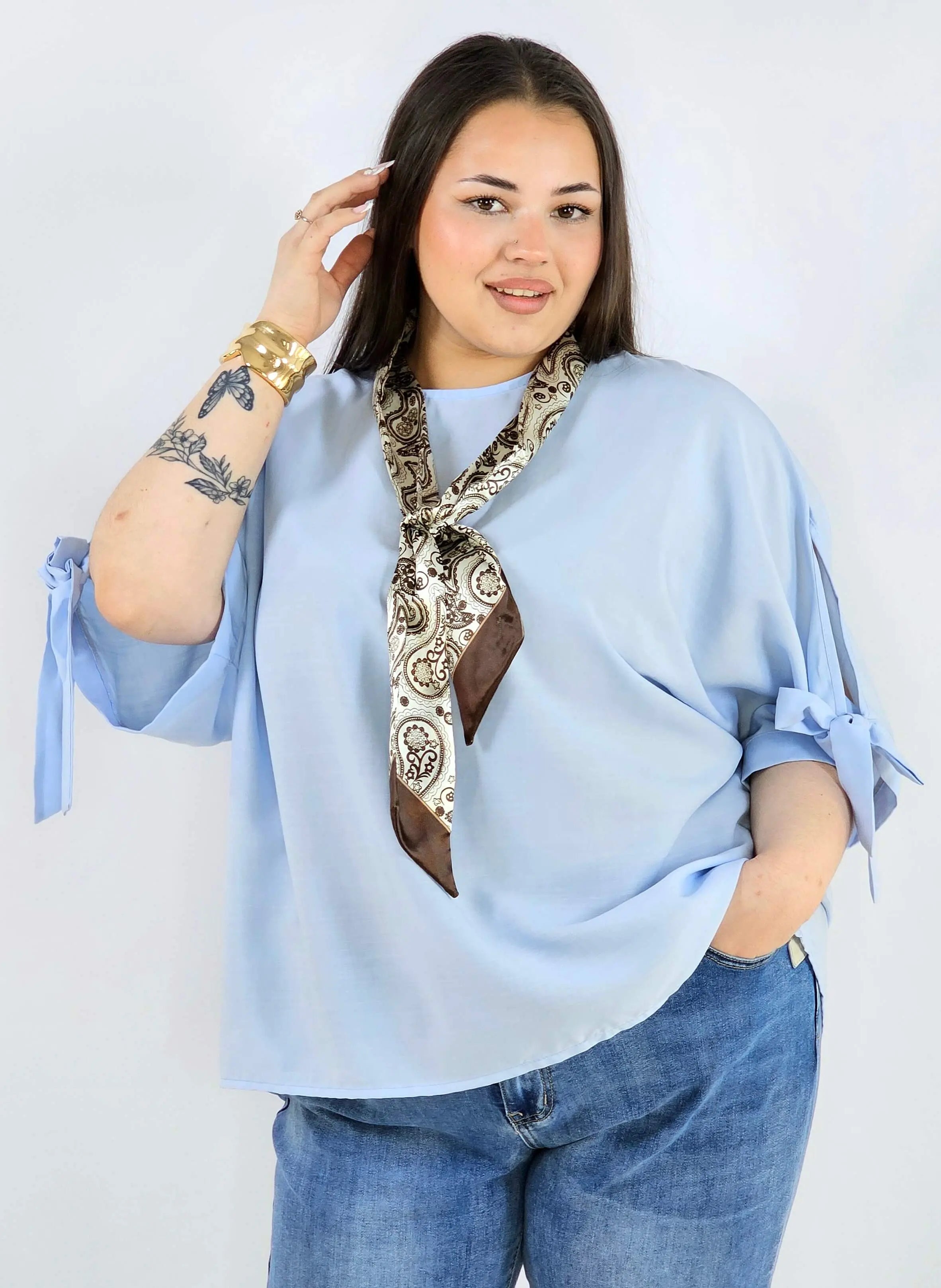Bluzka plus size oversize z wiązanymi rękawami lekka i stylowa XXL Stylowa XL