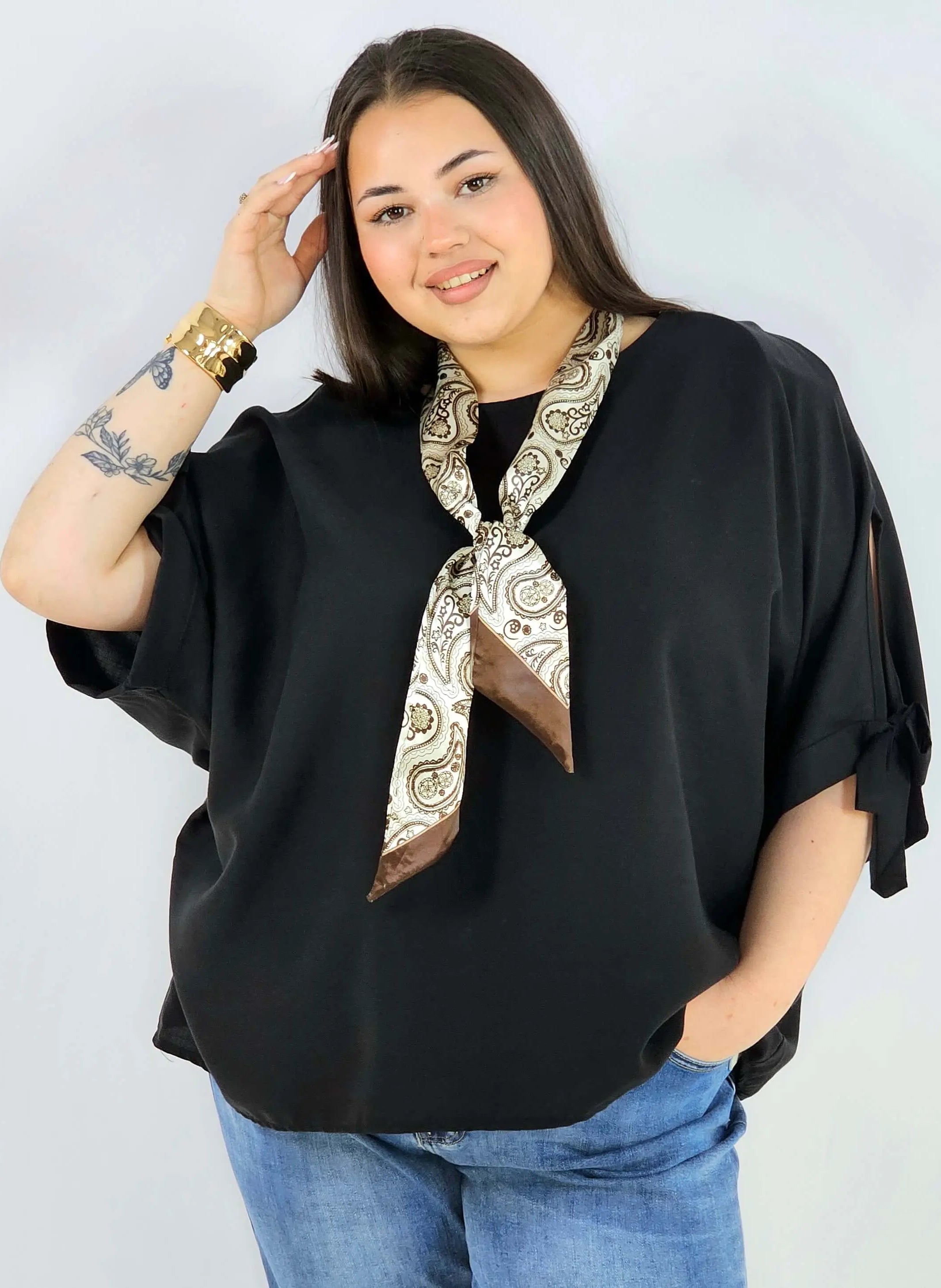 Bluzka plus size oversize z wiązanymi rękawami lekka i stylowa XXL Stylowa XL