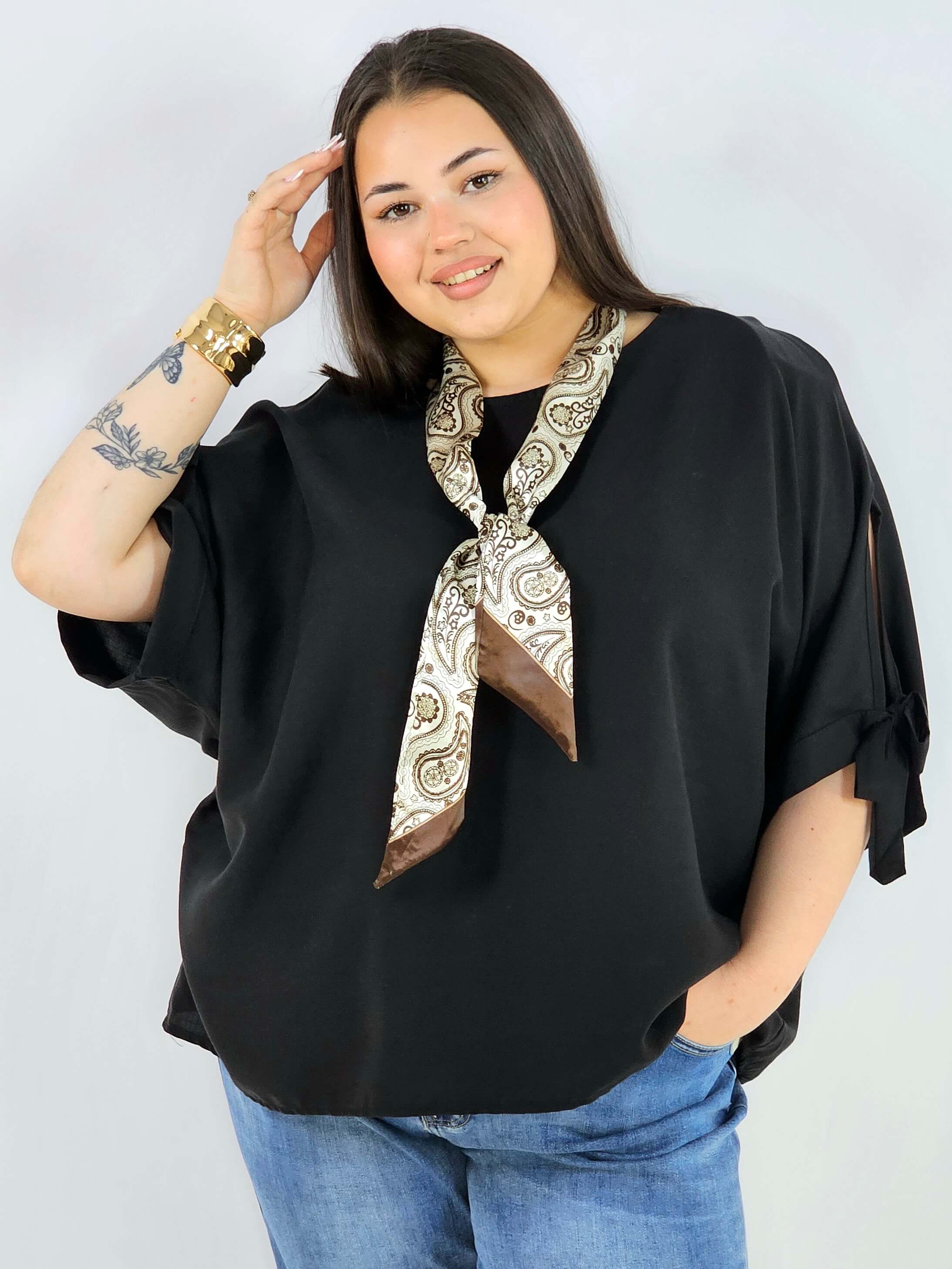 Bluzka plus size oversize z wiązanymi rękawami lekka i stylowa XXL Stylowa XL