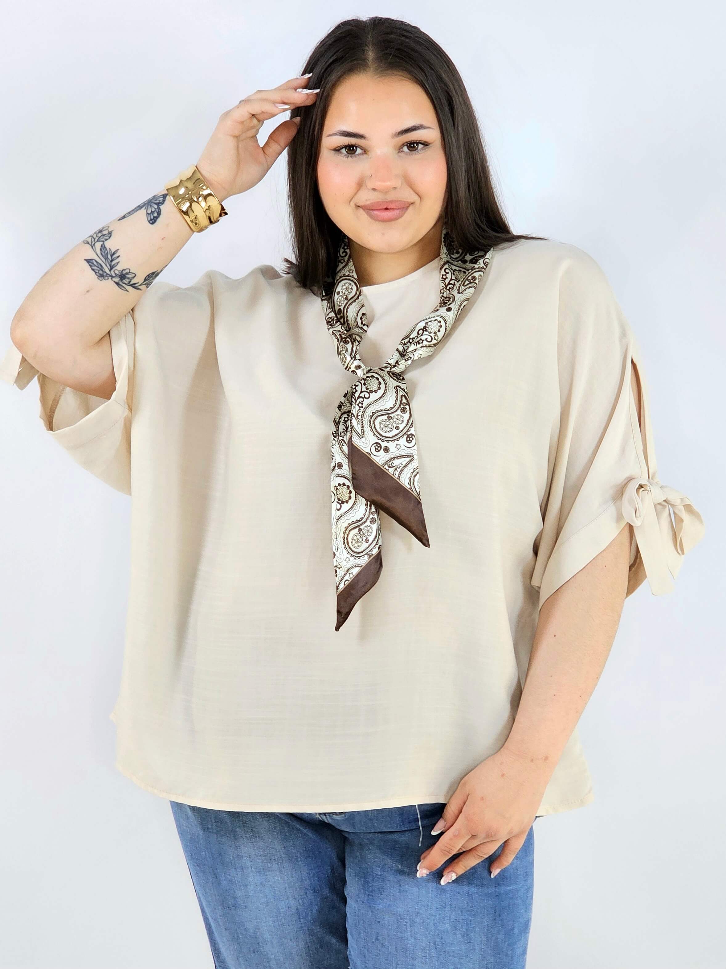 Bluzka plus size oversize z wiązanymi rękawami lekka i stylowa XXL Stylowa XL