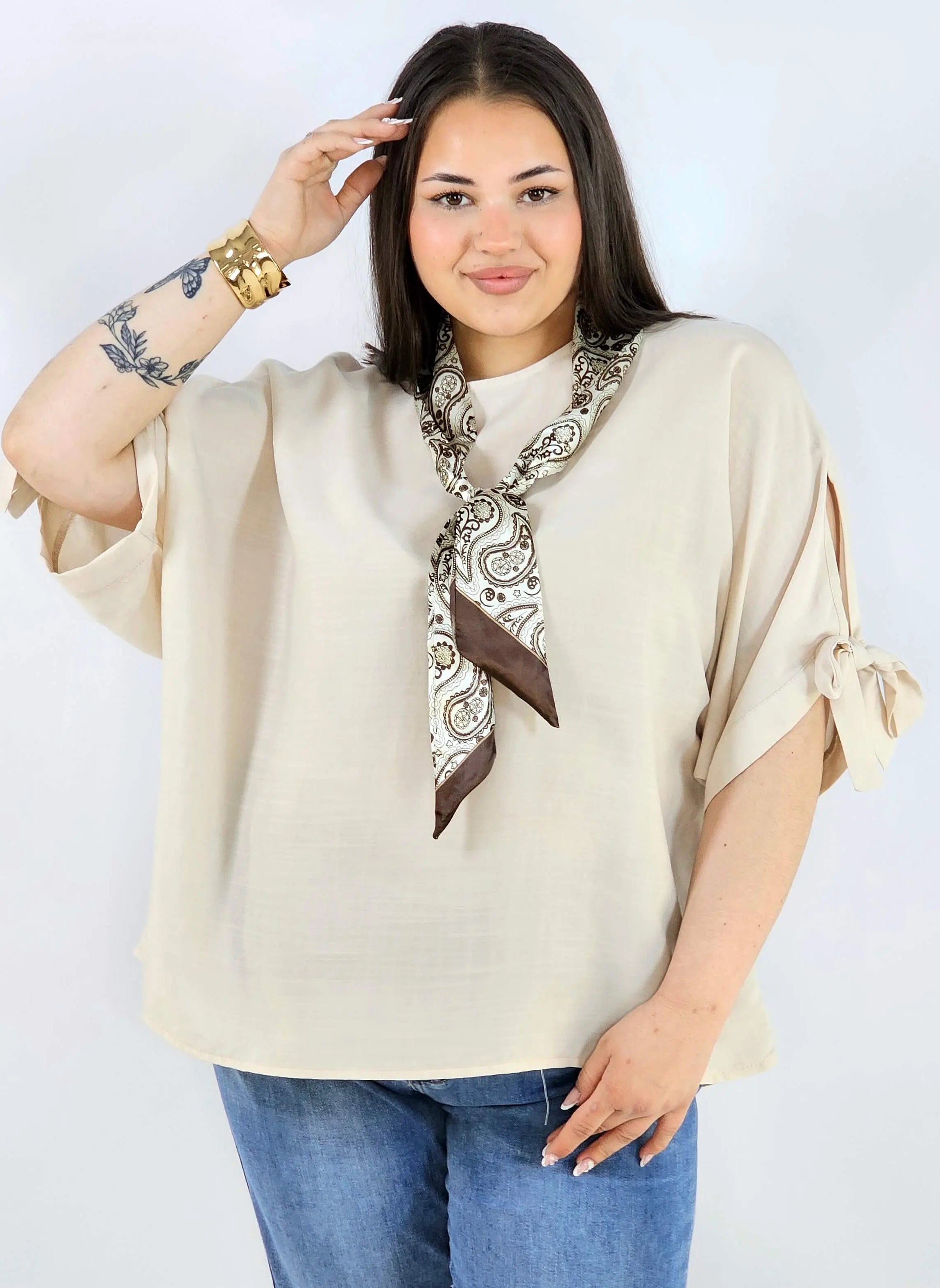 Bluzka plus size oversize z wiązanymi rękawami lekka i stylowa XXL Stylowa XL