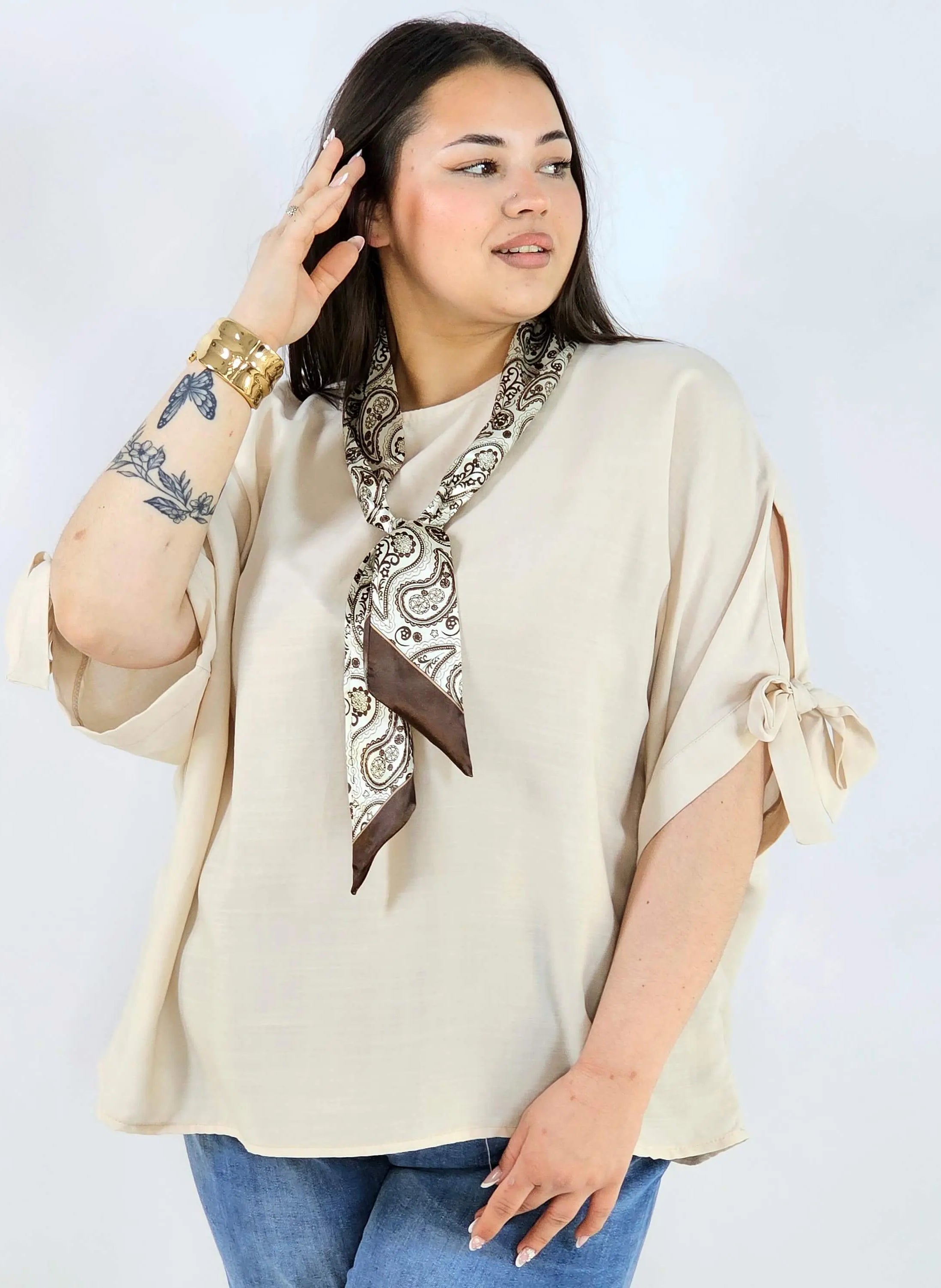 Bluzka plus size oversize z wiązanymi rękawami lekka i stylowa XXL Stylowa XL