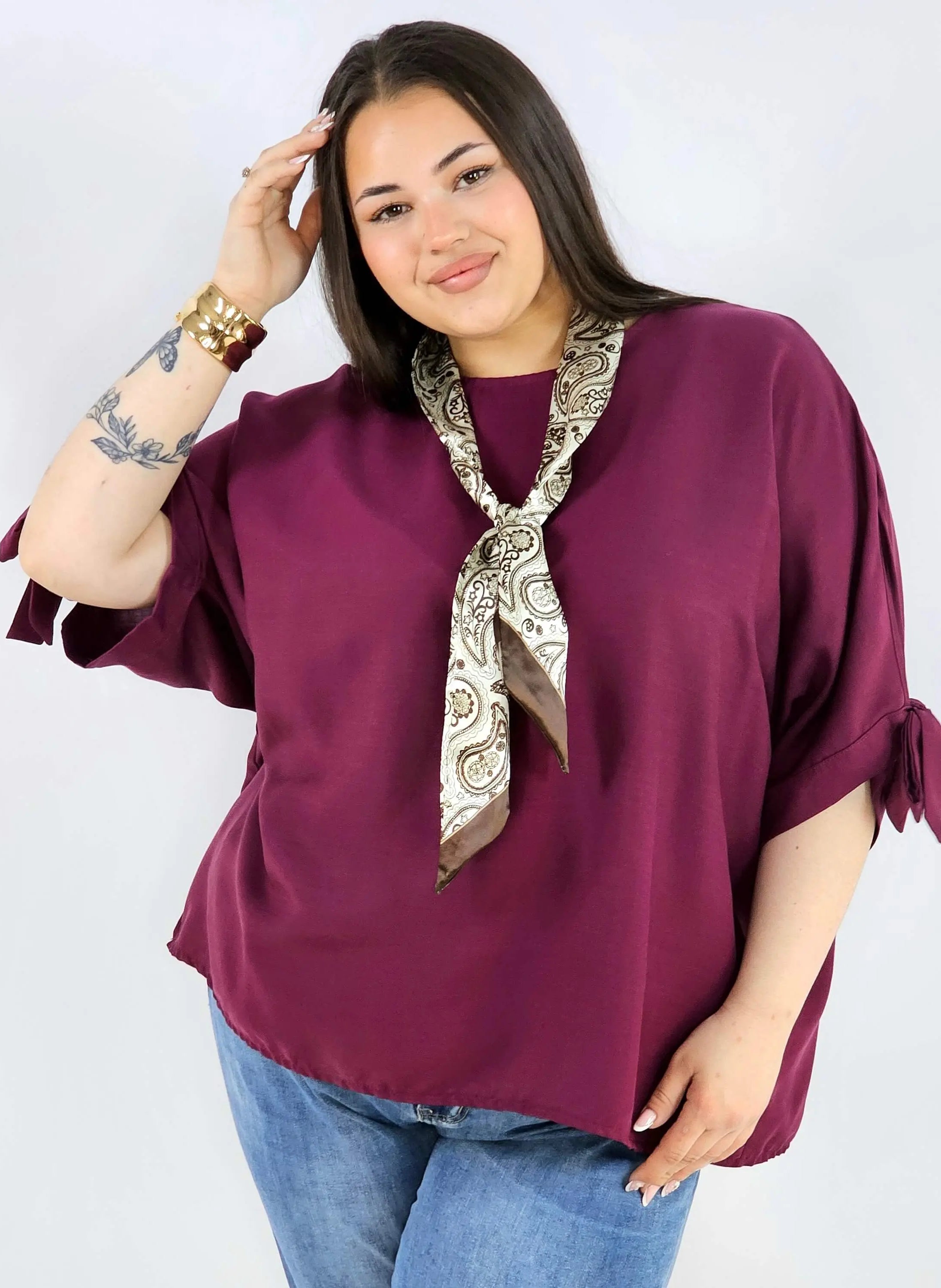 Bluzka plus size oversize z wiązanymi rękawami lekka i stylowa XXL Stylowa XL