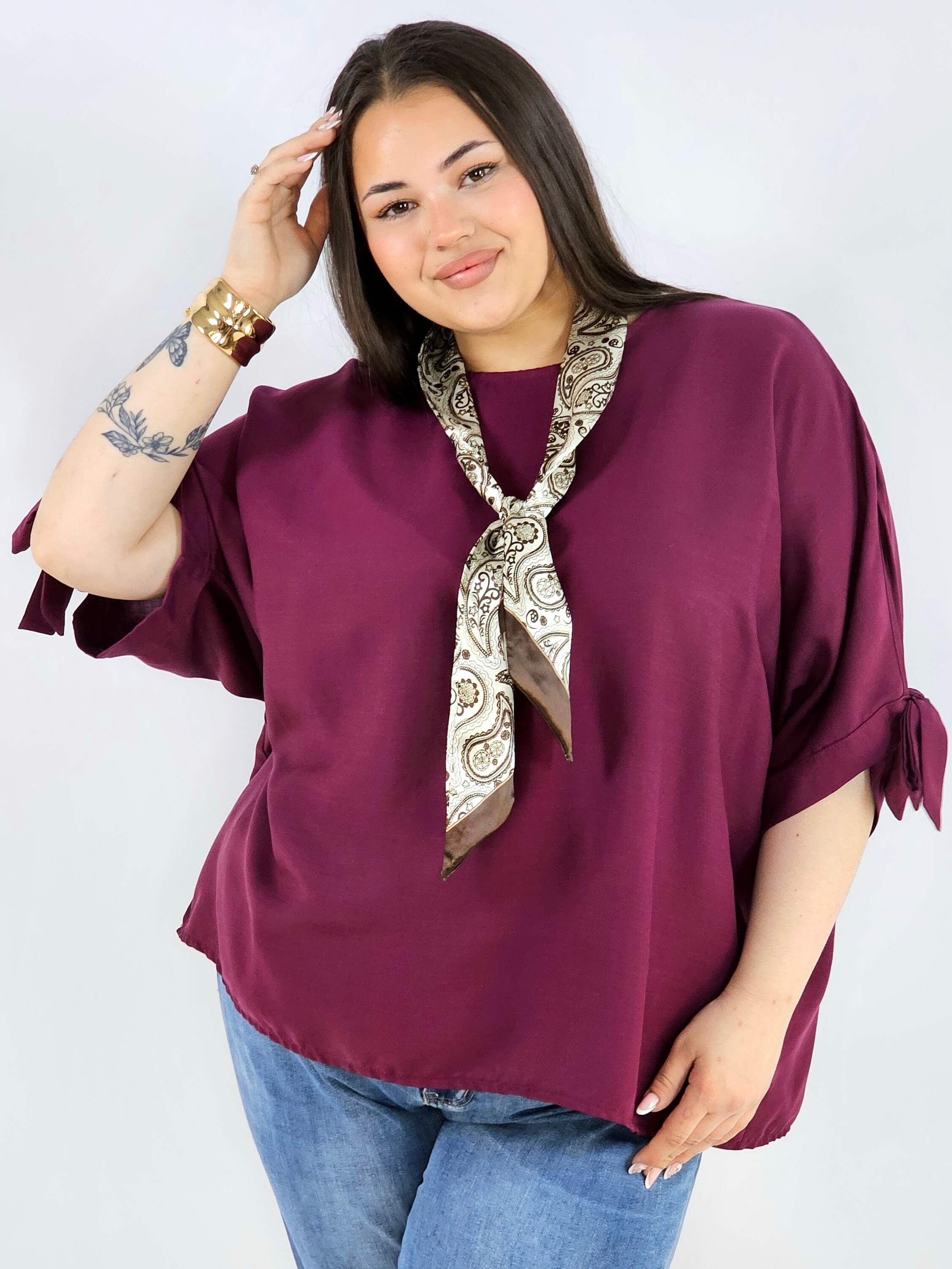 Bluzka plus size oversize z wiązanymi rękawami lekka i stylowa XXL Stylowa XL