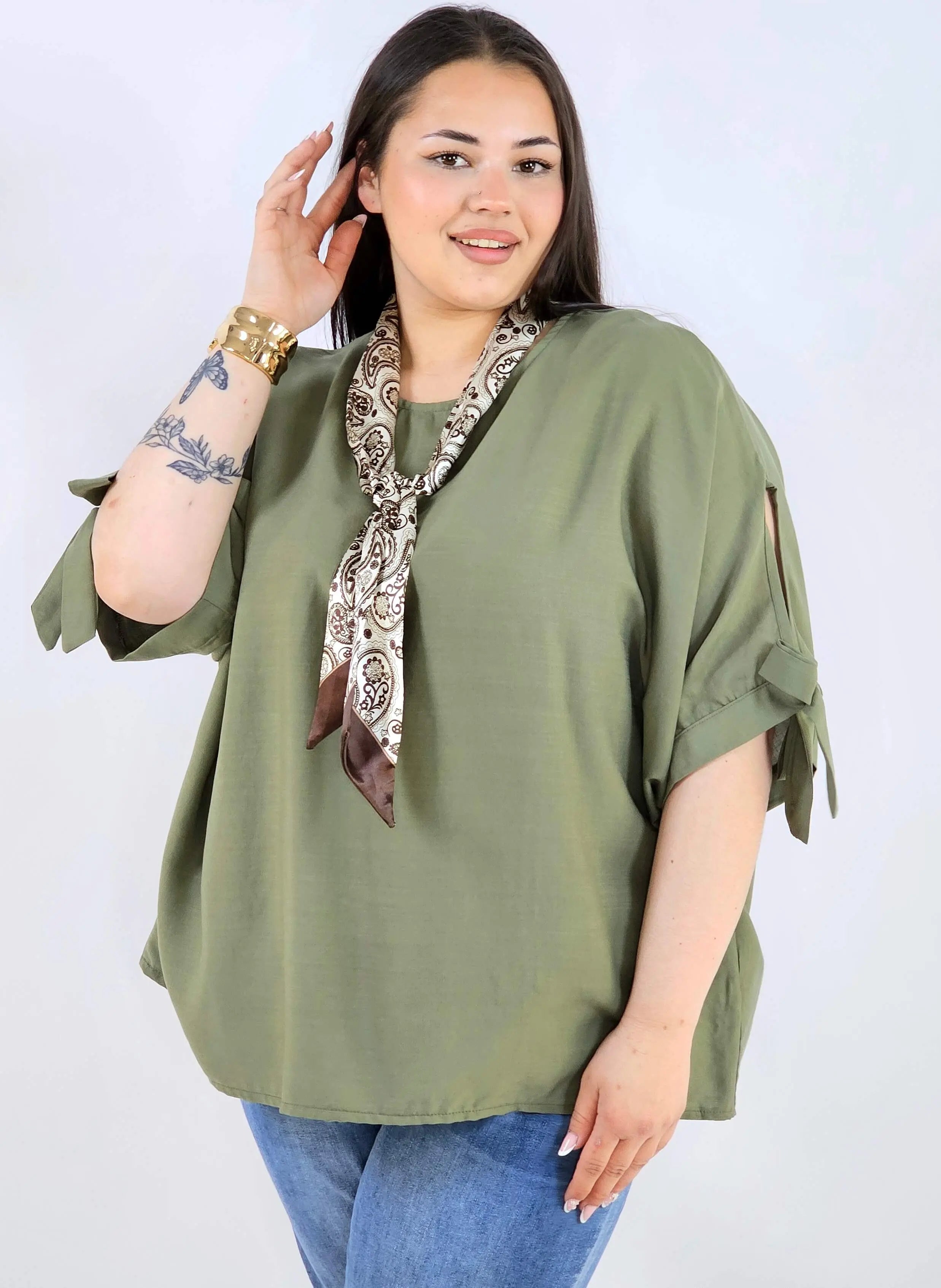 Bluzka plus size oversize z wiązanymi rękawami lekka i stylowa XXL Stylowa XL