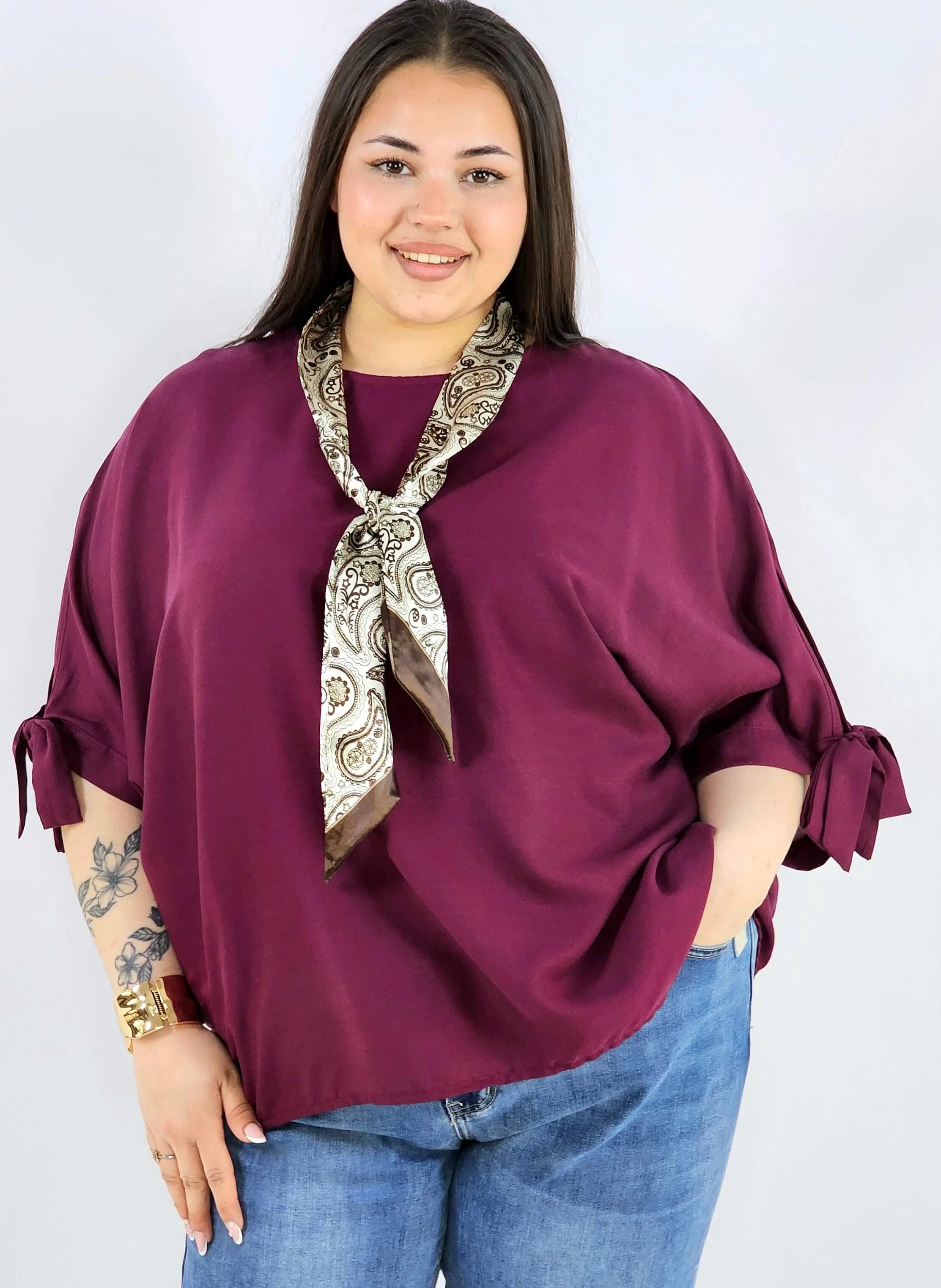 Bluzka plus size oversize z wiązanymi rękawami lekka i stylowa XXL Stylowa XL