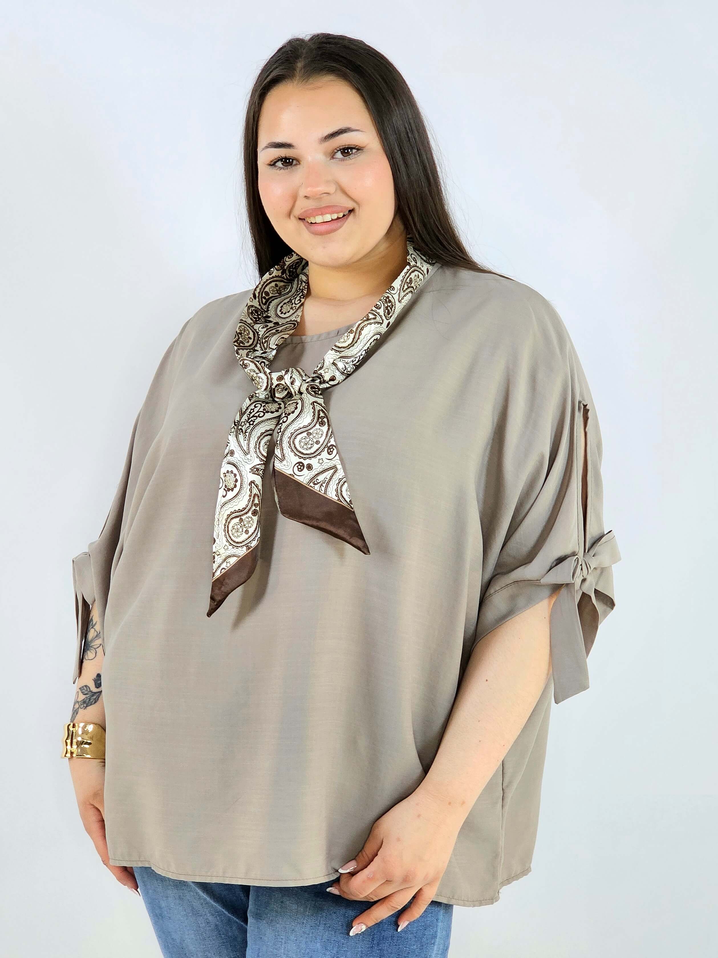 Bluzka plus size oversize z wiązanymi rękawami lekka i stylowa XXL Stylowa XL