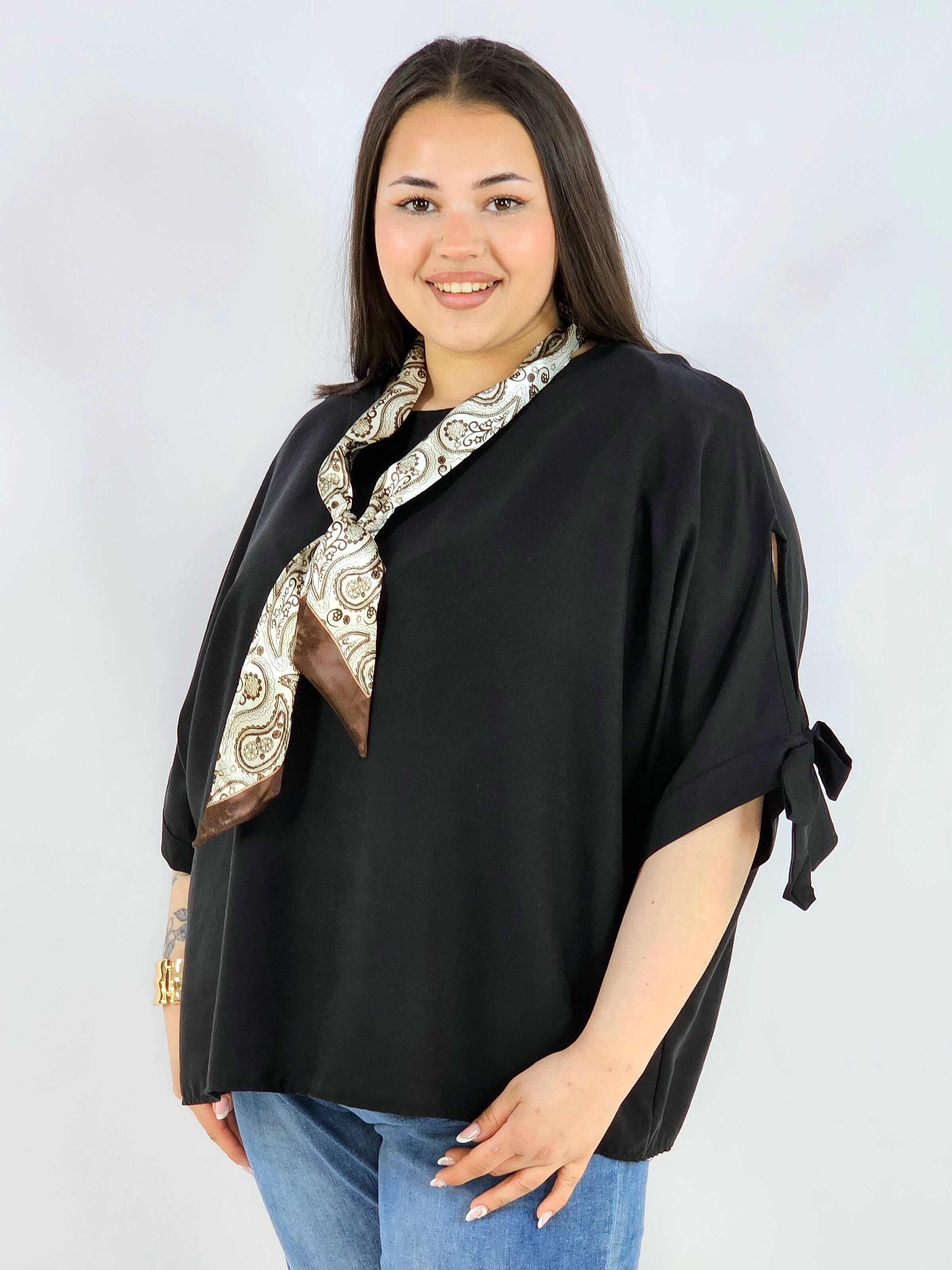 Bluzka plus size oversize z wiązanymi rękawami lekka i stylowa XXL Stylowa XL