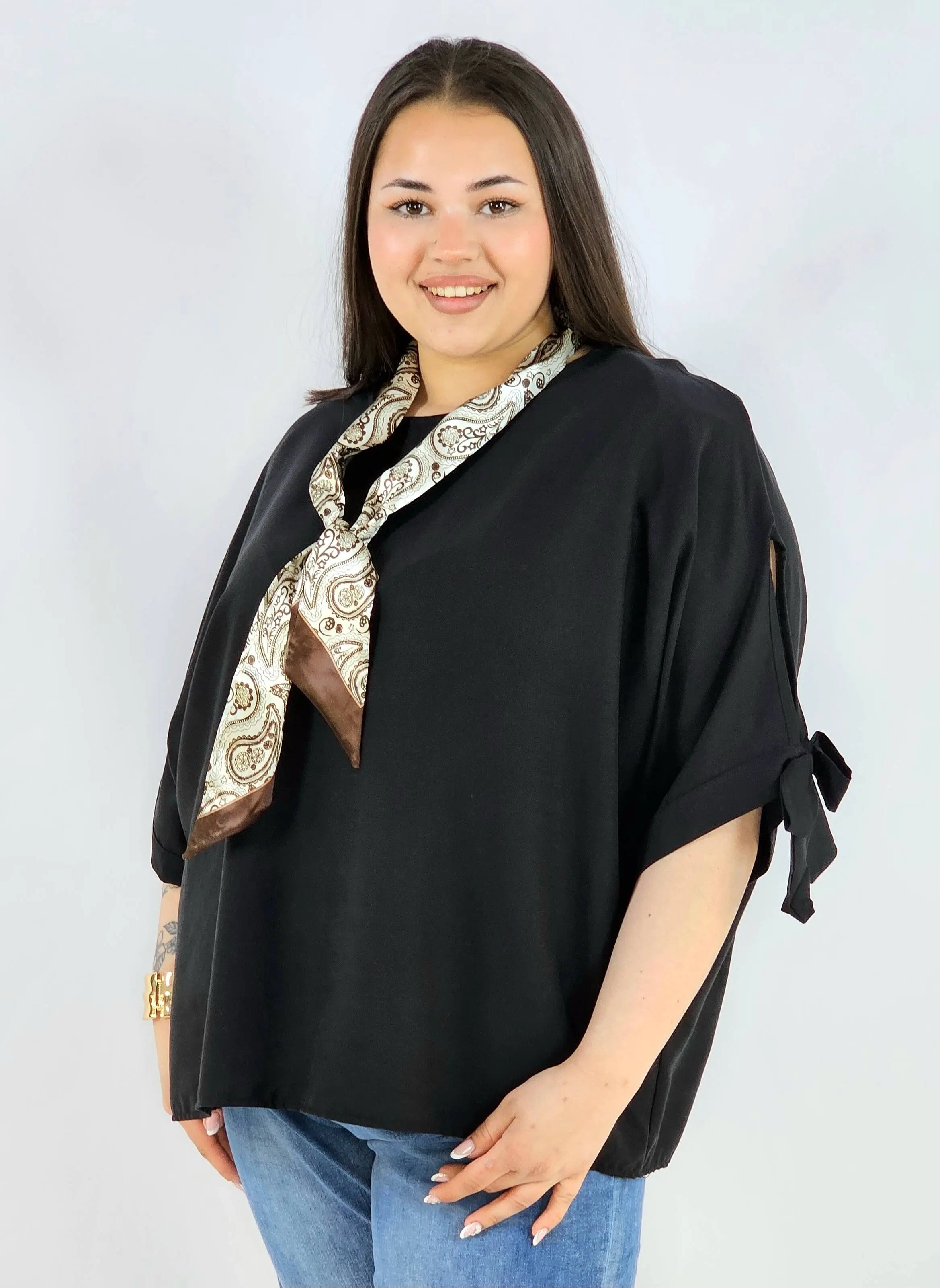 Bluzka plus size oversize z wiązanymi rękawami lekka i stylowa XXL Stylowa XL