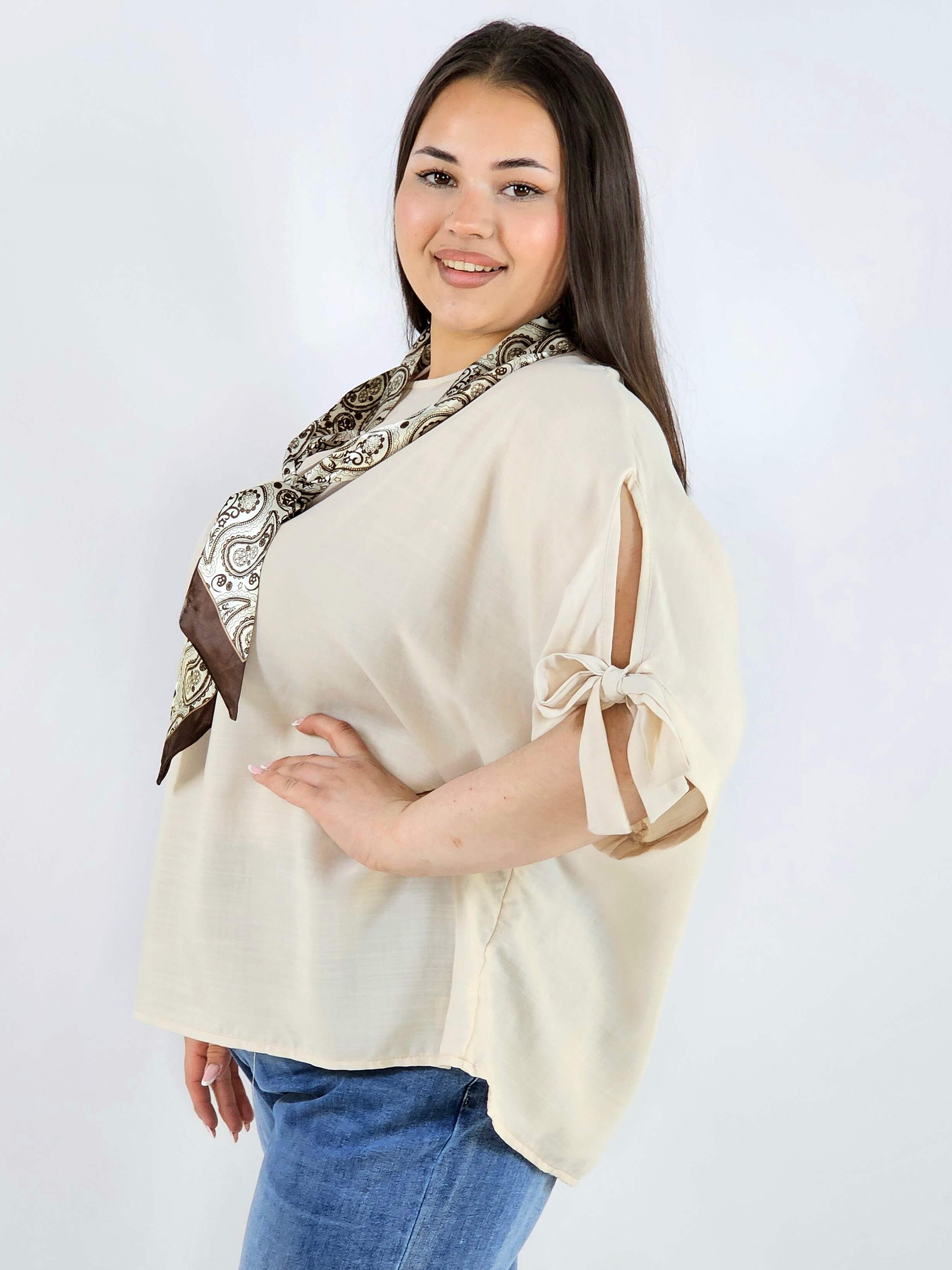 Bluzka plus size oversize z wiązanymi rękawami lekka i stylowa XXL Stylowa XL