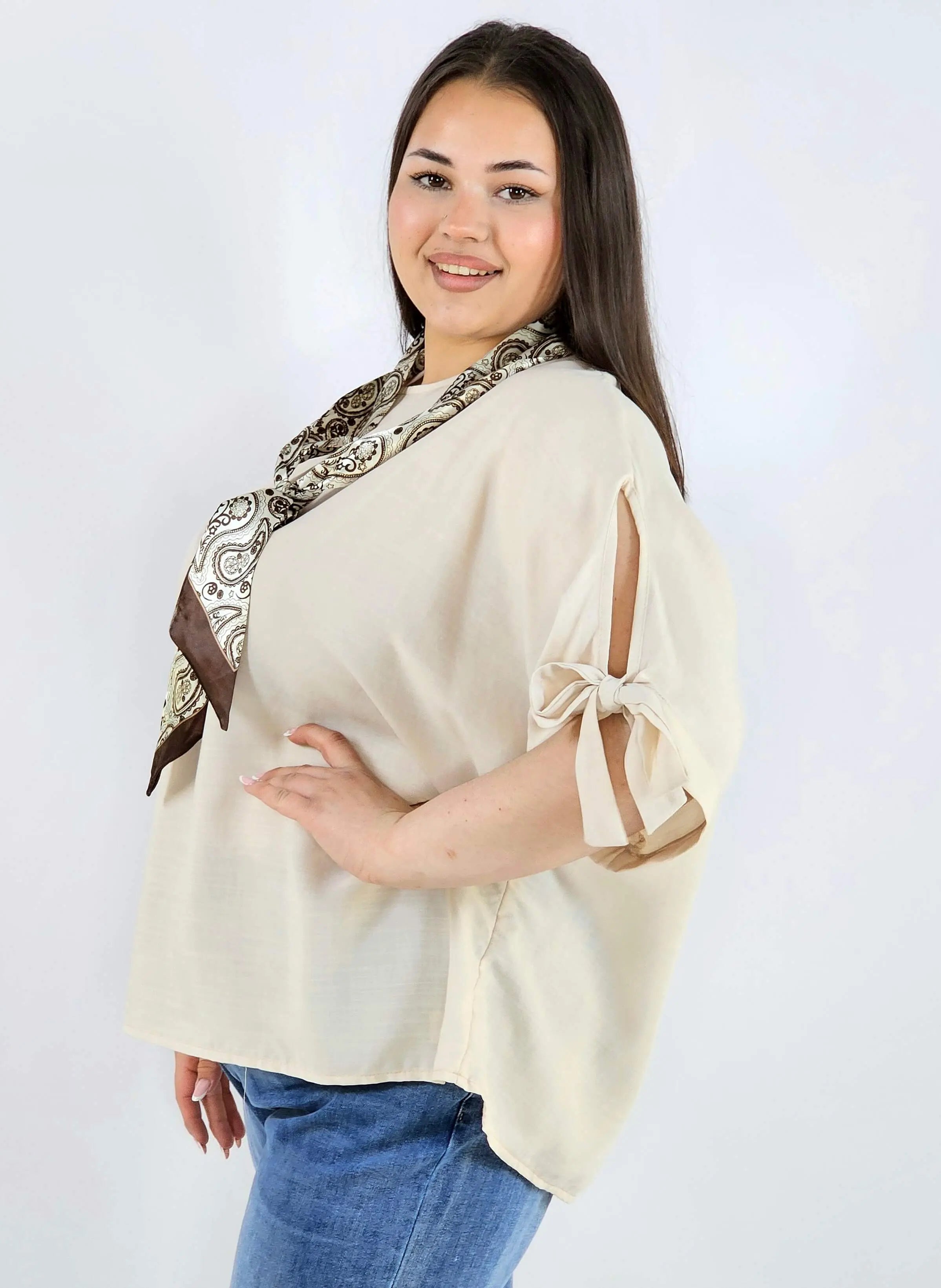 Bluzka plus size oversize z wiązanymi rękawami lekka i stylowa XXL Stylowa XL