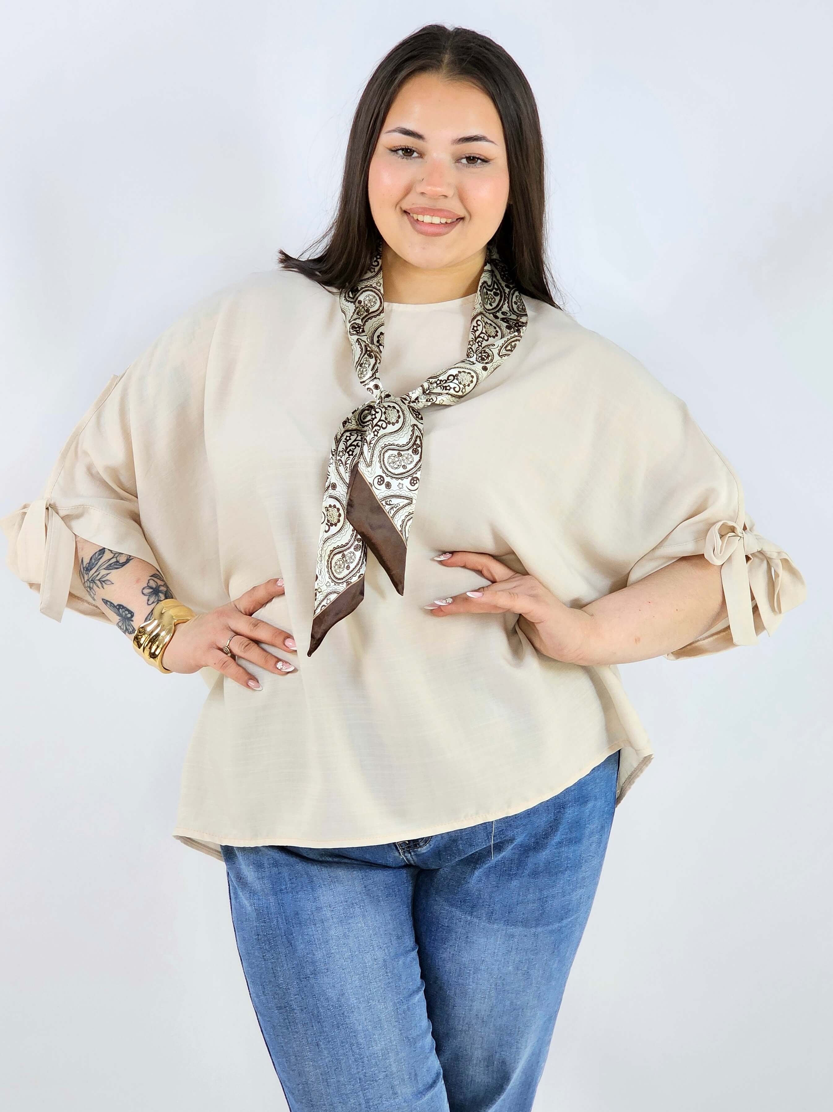 Bluzka plus size oversize z wiązanymi rękawami lekka i stylowa XXL Stylowa XL