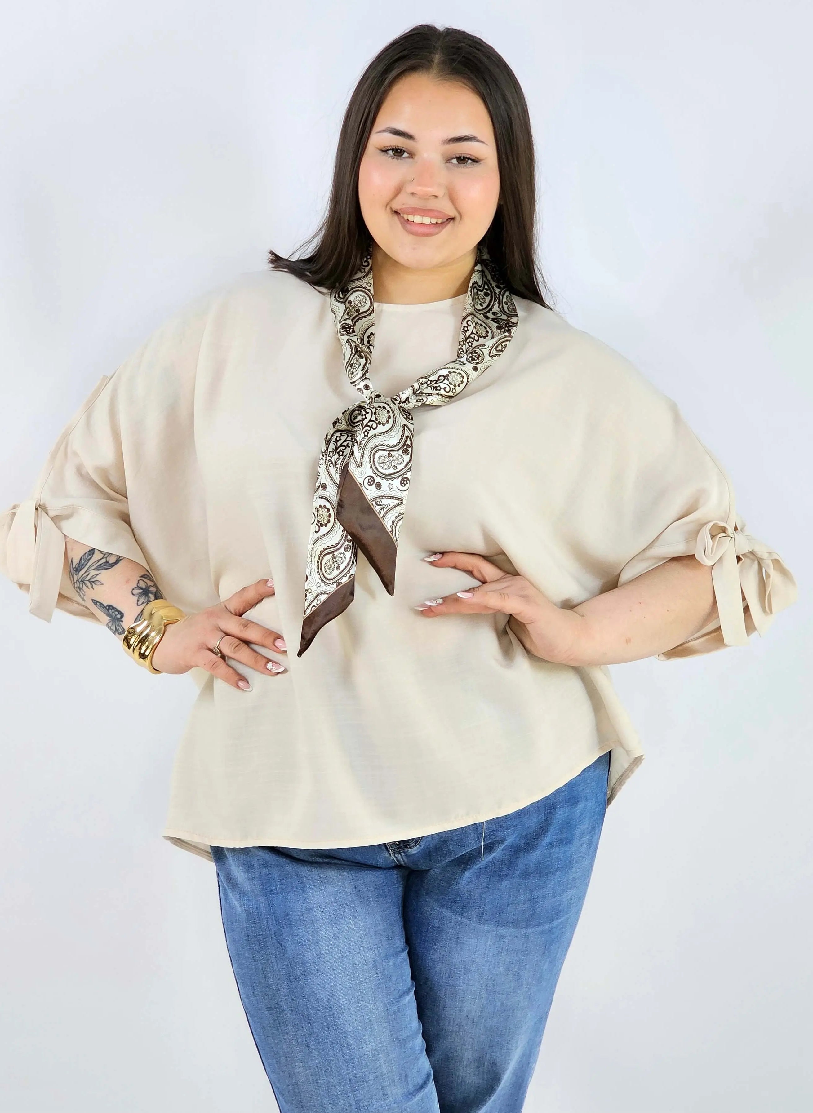 Bluzka plus size oversize z wiązanymi rękawami lekka i stylowa XXL Stylowa XL
